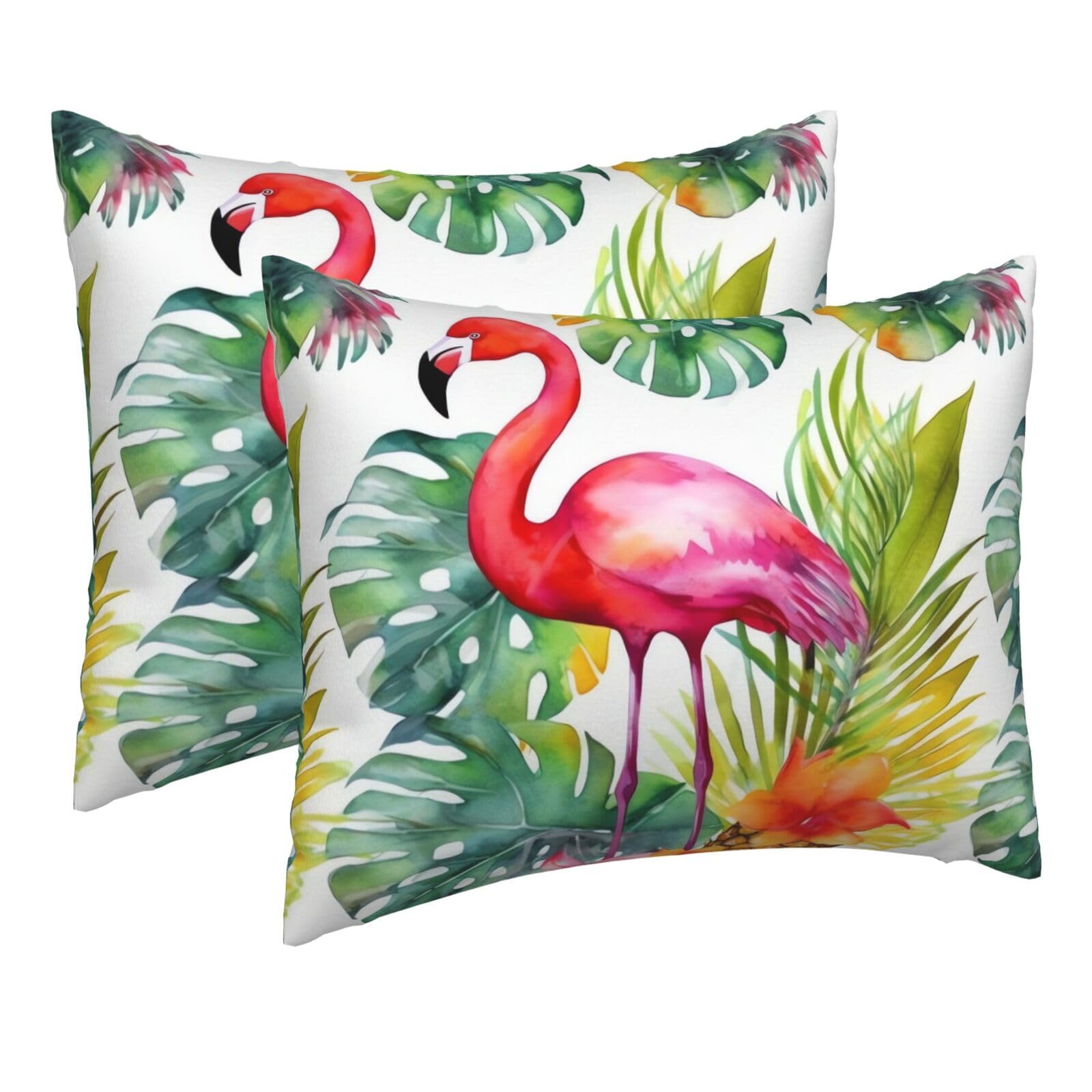 2 Pack Pillow Cases with Hidden Zipper, Soft Breathable Pillow Covers for Hair and Skin, Tropical Watercolor Pineapple Flamingo Pillowcases 16"x20" Bed Pillow Protectors Cover for Sleeping Gifts
