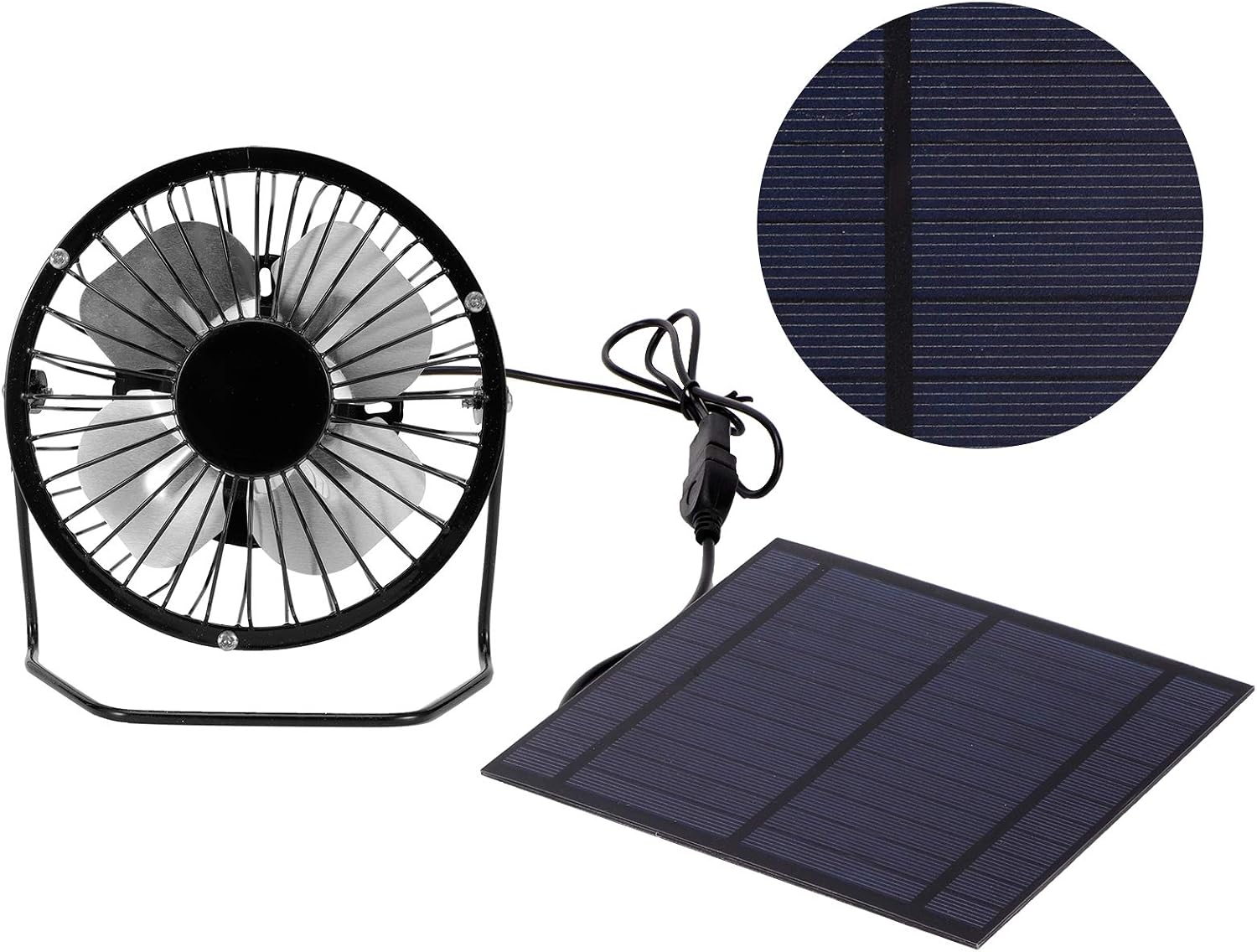 Portable Solar Fan, 5W USB Rechargeable Mini Cooling Fan with Detachable Solar Panel for Camping Hiking Travel Home Use Greenhouses RV
