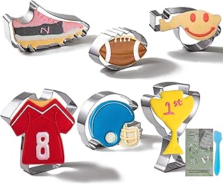 TINGSING Football Cookie Cutter 6 Pieces Set, Biscuits Fondant Molds, Stainless Steel Cookie Cutters for Birthday Party Ba...
