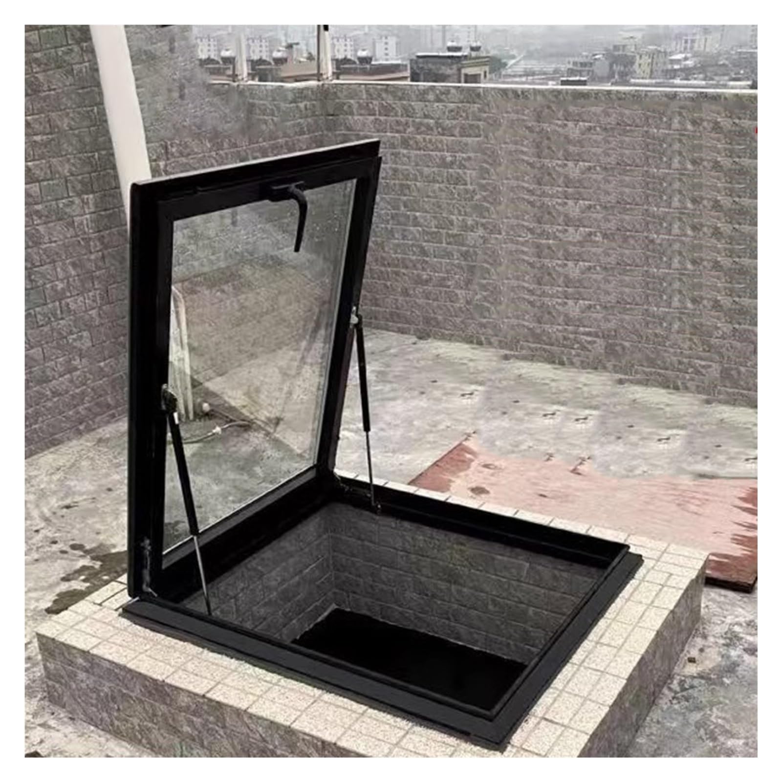Hand Skylight, Clear Roof Window, 51 56 61 64 66 71 76 81 86cm Customized Multi-angle Roof Ventilation Hatch, Attic Basement Glass Viewing Window, Residential Emergency Egress Roof Windows(34"x30"/86x