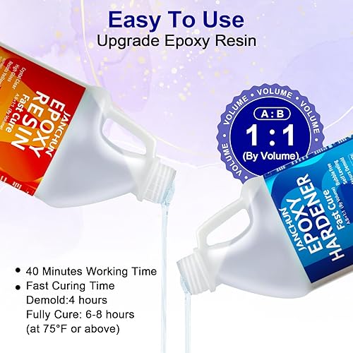 Miniatura 6 de JANCHUN Kit de resina epoxi transparente de 1 galón, sin burbujas, antiamarilleo, autonivelante, fácil de mezclar, revestimiento y resina de