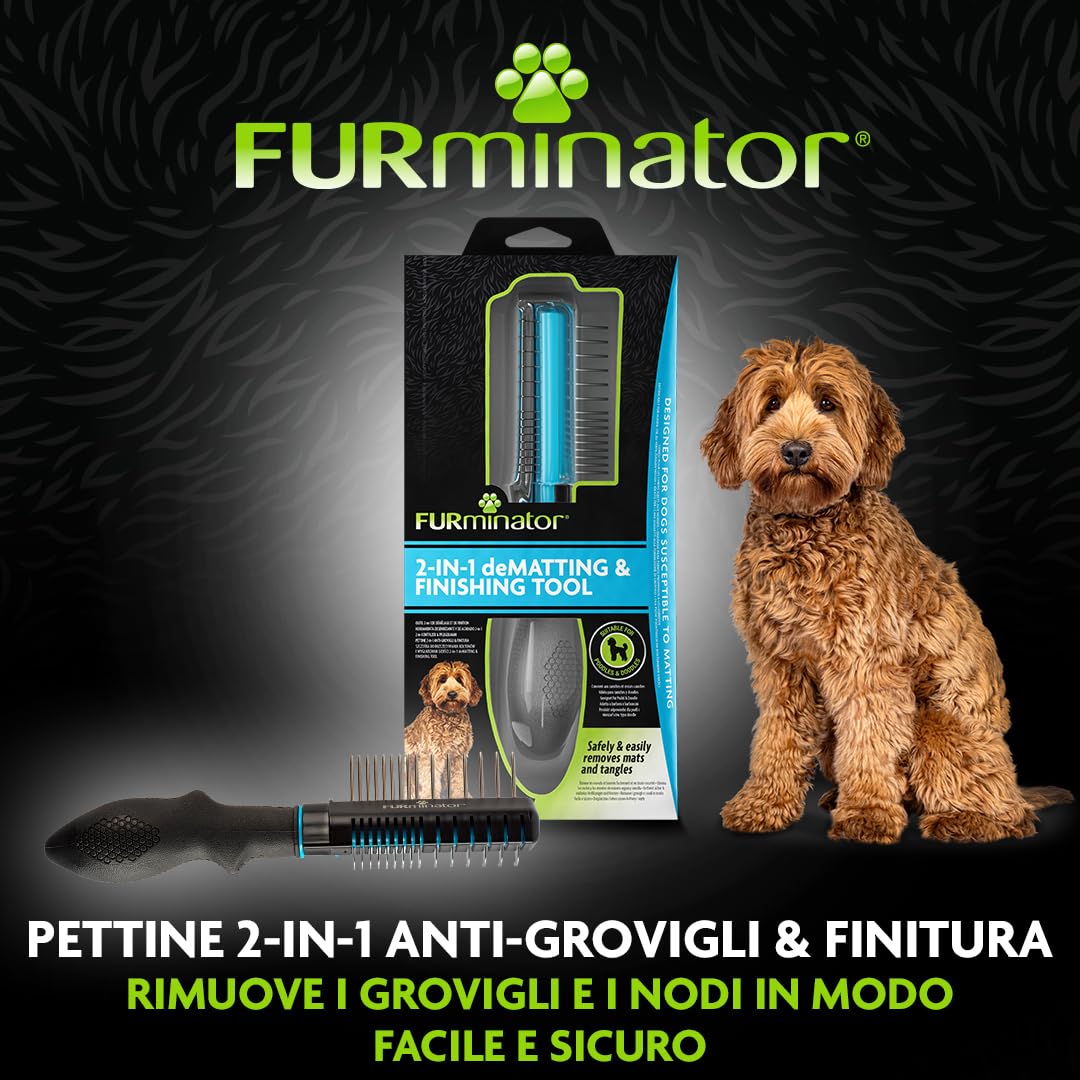 FURminator 2in1 Spazzola districante e Pettine per Cani - Ideale per Barboncini e Doodle - Rimuove Delicatamente Nodi e grovigli - per Una toelettatura Senza Stress