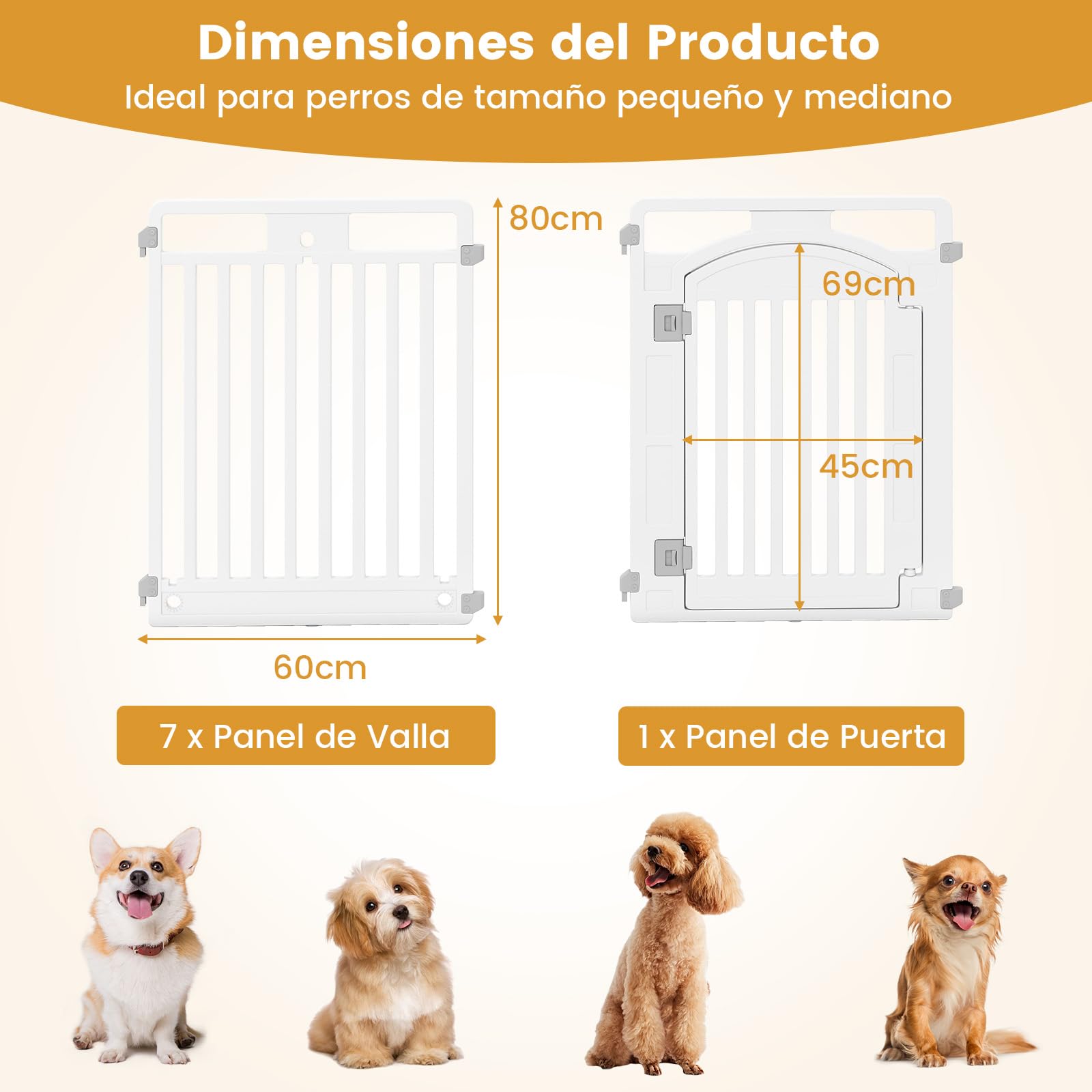 GYMAX Parque para Perros Plegable, Corral para Mascotas de 8 Paneles, con Puerta Bloqueable, para Perros Pequeños y Medianos, Jaula de Ejercicio, Uso Interior y Exterior, Blanco