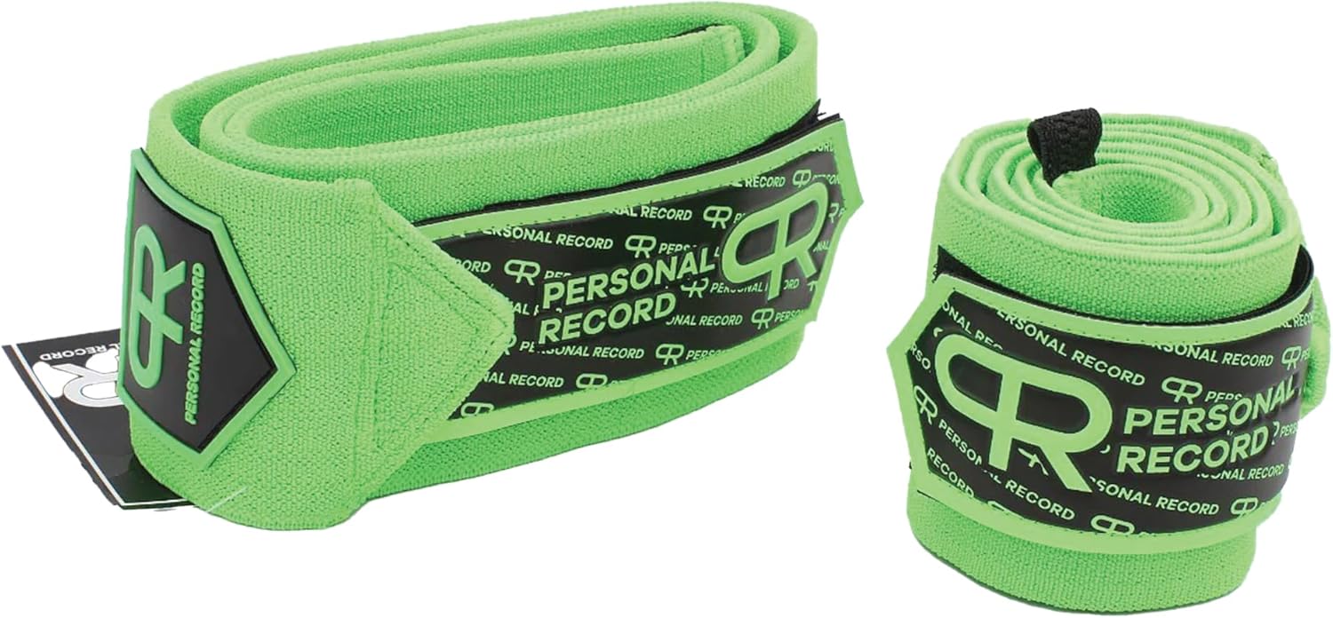Premium Wrist Wraps and Elbow Wraps Bundle Larry Wheels Weightlifting and Powerlifting, Heavy Duty Construction, Easy to Adjust (Neon)