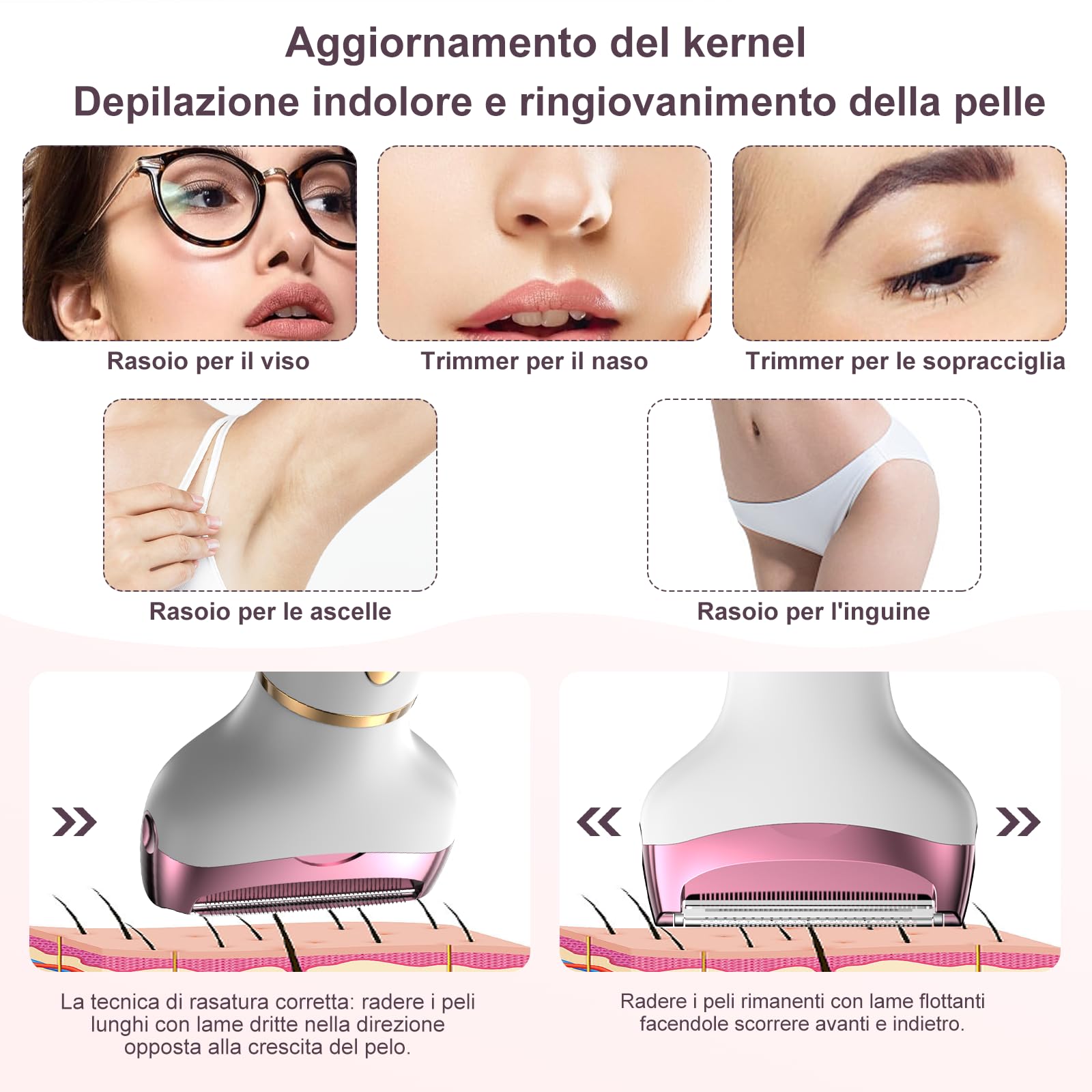 Rasoio elettrico da donna 4 in 1 con display digitale, impermeabile IPX7, rimozione peli del viso per donne, rasoio intimo per viso, zona intima, ascelle, gambe ricarica USB