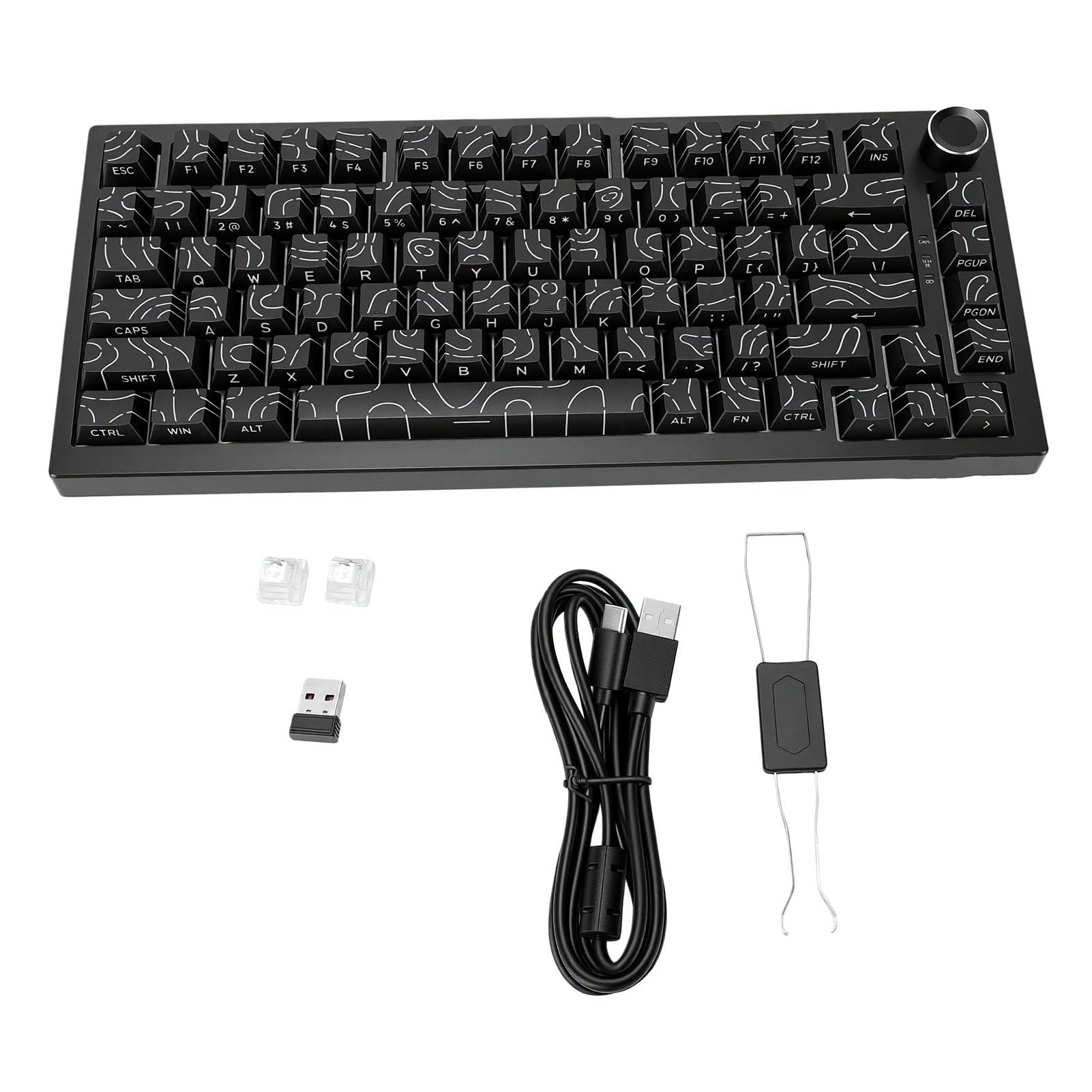 Tastiera Meccanica Wireless, Supporto per Guarnizione Retroilluminato RGB Sostituibile a Caldo Al 75% con Batteria da 8000 MAh, per PC da Gioco Mac (di contorno nera)