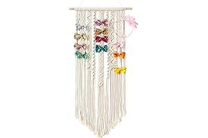 Mkono Macrame Hair Bow Organizer: Boho Wall Decor for Girls' Hair Accessories