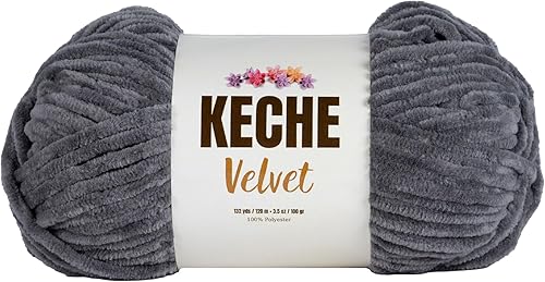 Keche Hilo de terciopelo para ganchillo, manta de felpilla suave, voluminosa, hilo amigurumi, 3.53 oz (132 yardas), color gris oscuro