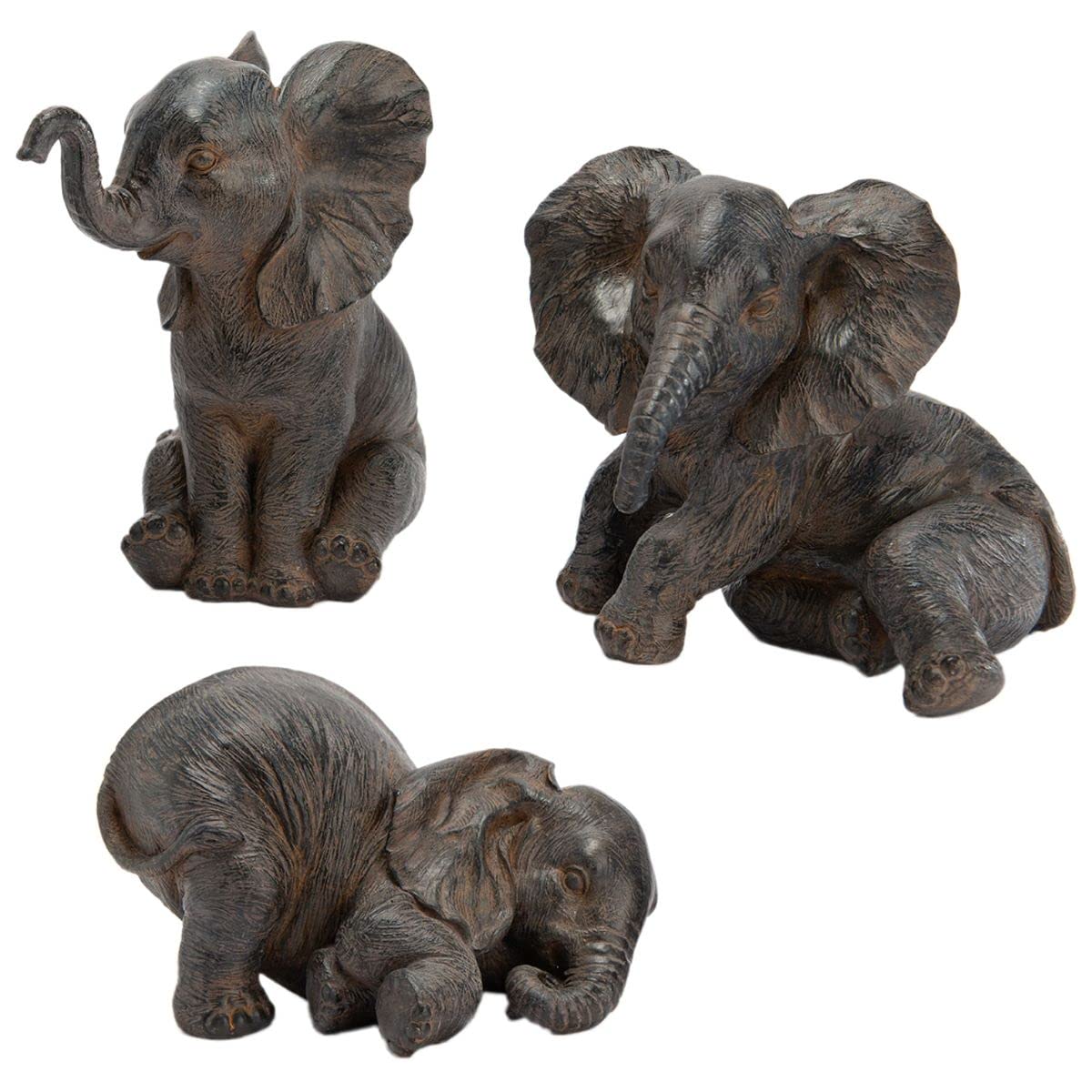 Statuettes Éléphant AMADEUS : lot de 3 figurines de décoration en résine pour salon