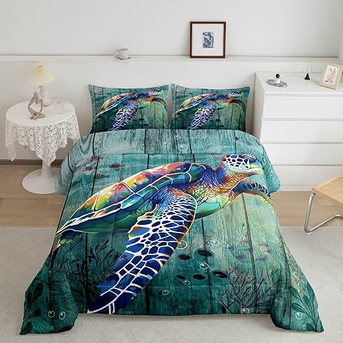 Erosebridal Juego de edredón de tortuga marina tamaño King, juego de edredón de playa de verano, juego de edredón y juegos de ropa de cama con
