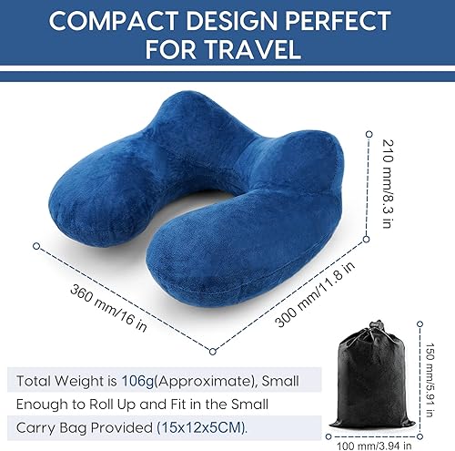 Miniatura 6 de Almohada inflable de viaje para avión, almohada inflable para el cuello para viajar con terciopelo suave, funda lavable para dormir, avión, tren,