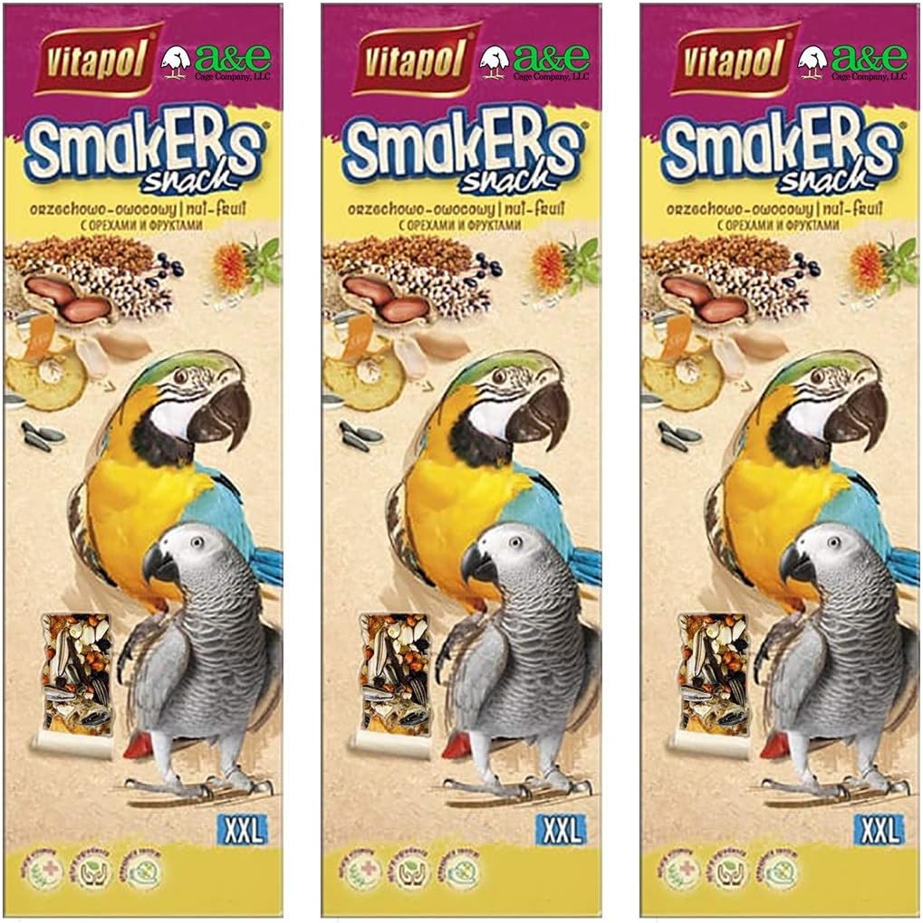A&E Cage Co. 6 Pack of Smackers Parrot XXL Treat Sticks, 12.75 Inches Each, Nut Mix Flavor