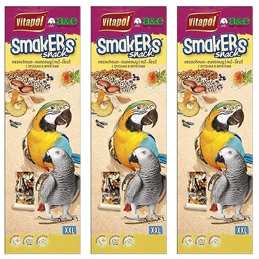 A&E Cage Co. 6 Pack of Smackers Parrot XXL Treat Sticks, 12.75 Inches Each, Nut Mix Flavor