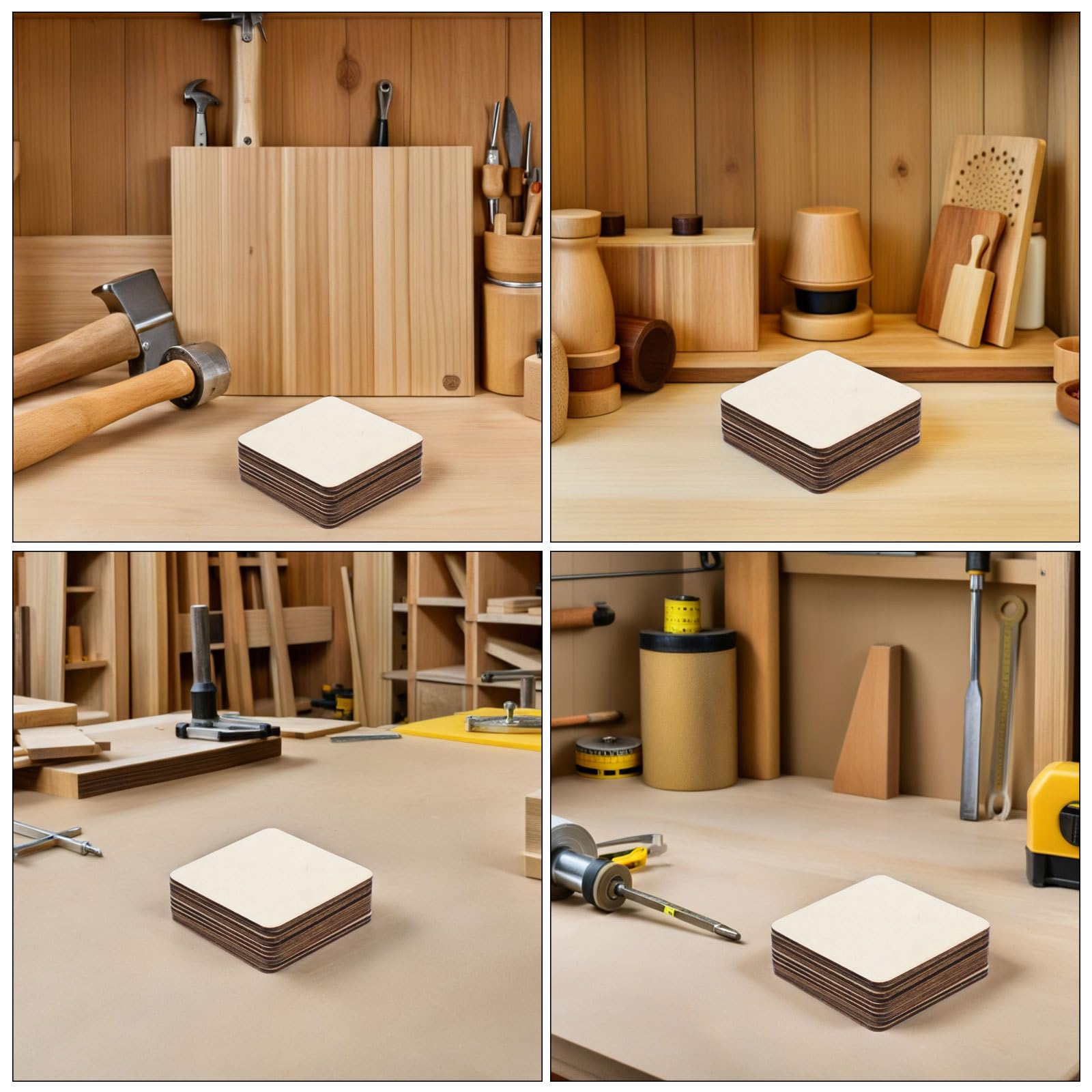 Cabilock 40 Pezzi Legno Grezzo Quadrati per Artigianato, Piccoli Pezzi di Legno Naturali Verniciabili per Fai da Te, Pittura, Incisione e Decorazioni Casa
