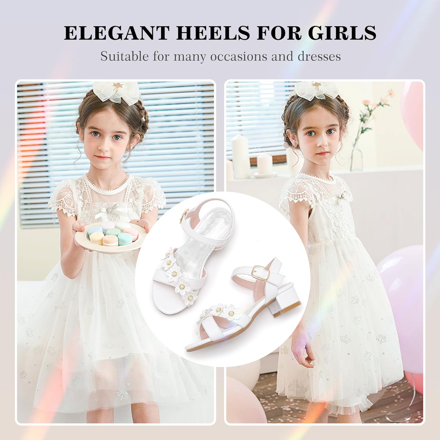 Girls Sandals Kids Heels Open Toe Ankle Strap Dress Shoes Flower Wedding Party for Toddler Little Big Kid - Image 6