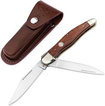Boker Manufactory Treebrand 1095 Folding Hunter Knife, Rosewood Handle, Carbon Steel Blade, Manual Opening, Slipjoint Lock, German-Made, Model 110885