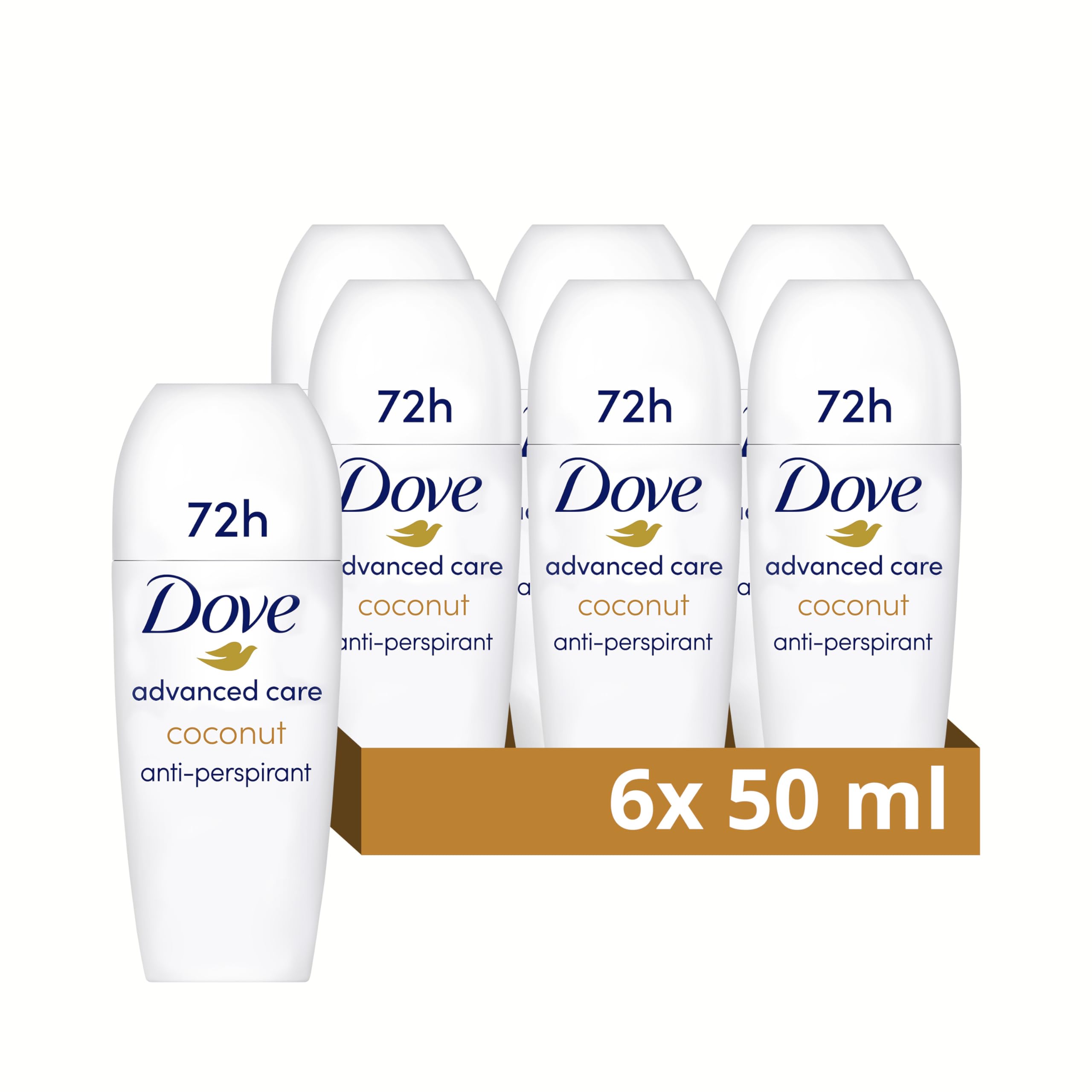 Dove Advanced Care Coconut Anti-Perspirant Deodorant with plant-based moisturiser Roll On for 48-hour odour protection 6x 50 ml