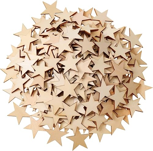 Miniatura 8 de 500 piezas de madera sin terminar en forma de estrella, piezas de madera en blanco, adornos de madera para el Día de los Caídos, Independencia, 4 de