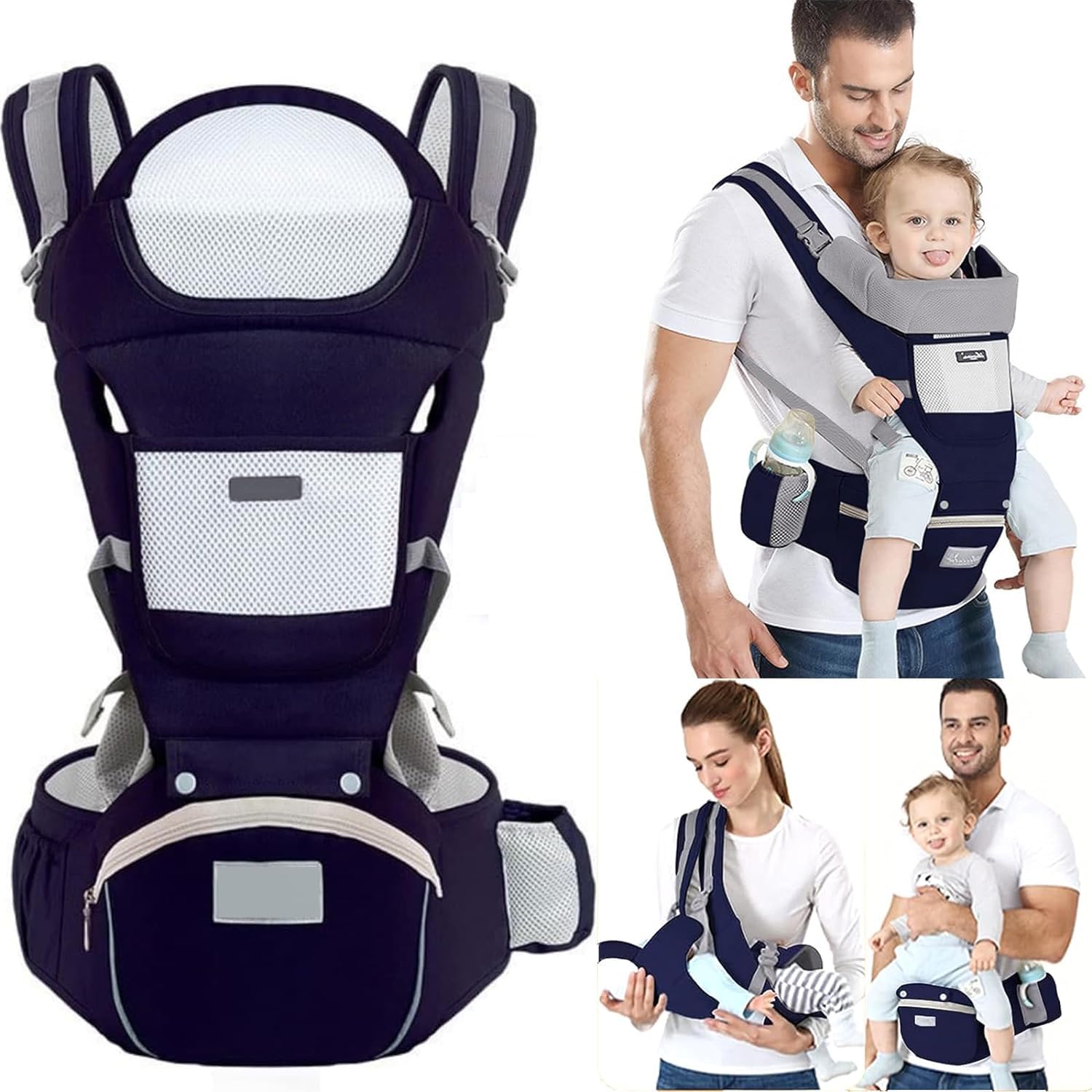 6 in 1 Baby Carrier Hip Seat, Multifunctional Baby Strap Waist Carrier for walking, Shopping, Trip, Hiking - Adjustable Size & Suitable for 0-36 Months Baby with Gift Box Packaging (Black)