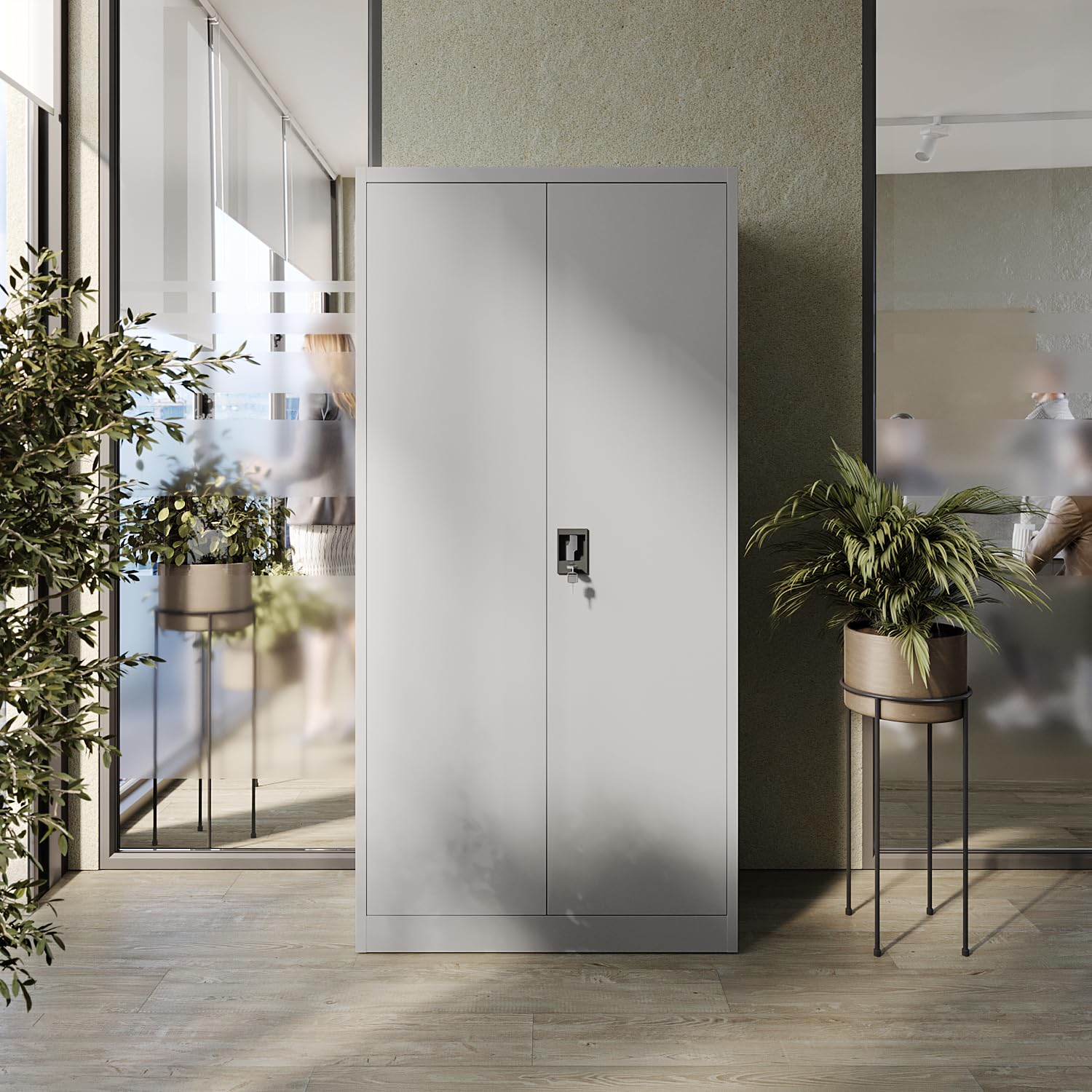 Muralo Metallschrank mit Kleiderstange 185x90x45 cm - Grau | Aktenschrank abschließbar, 4 verstellbare Einlegeböden, Dreipunkt-Verriegelung, Pulverbeschichtung - für Büro, Werkstatt