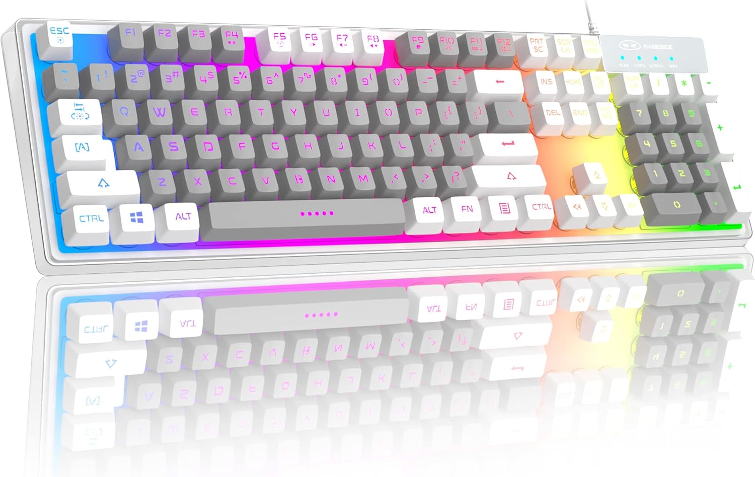 Gaming Keyboard, Rainbow Backlit LED Wired Gaming Keyboard with Clear