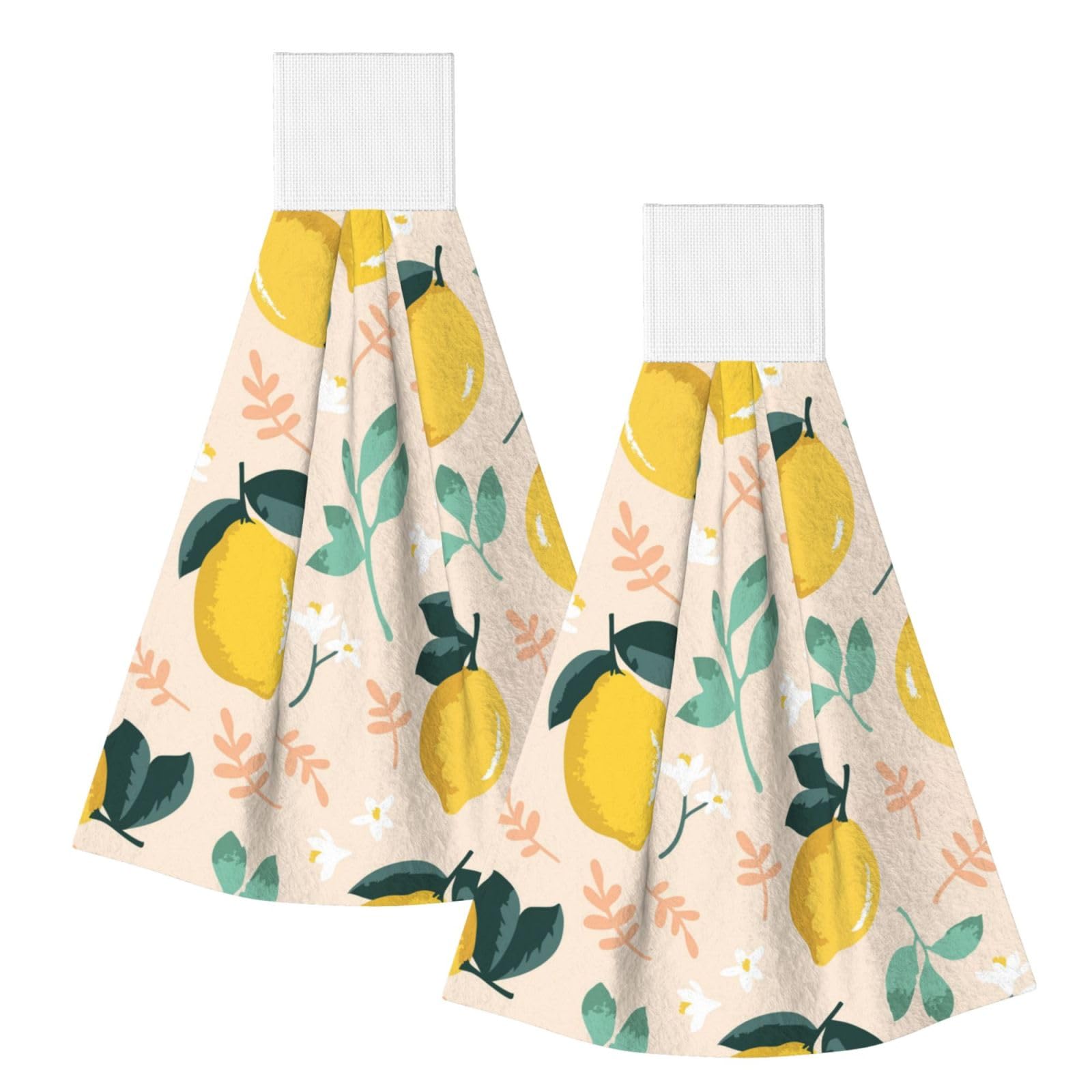 DOPKLNA Fresh Yellow Lemons Summer Fruits, 2 Pcs Hanging Coral Fiber Hand Towels for Bathroom, Absorbent Kitchen Towels