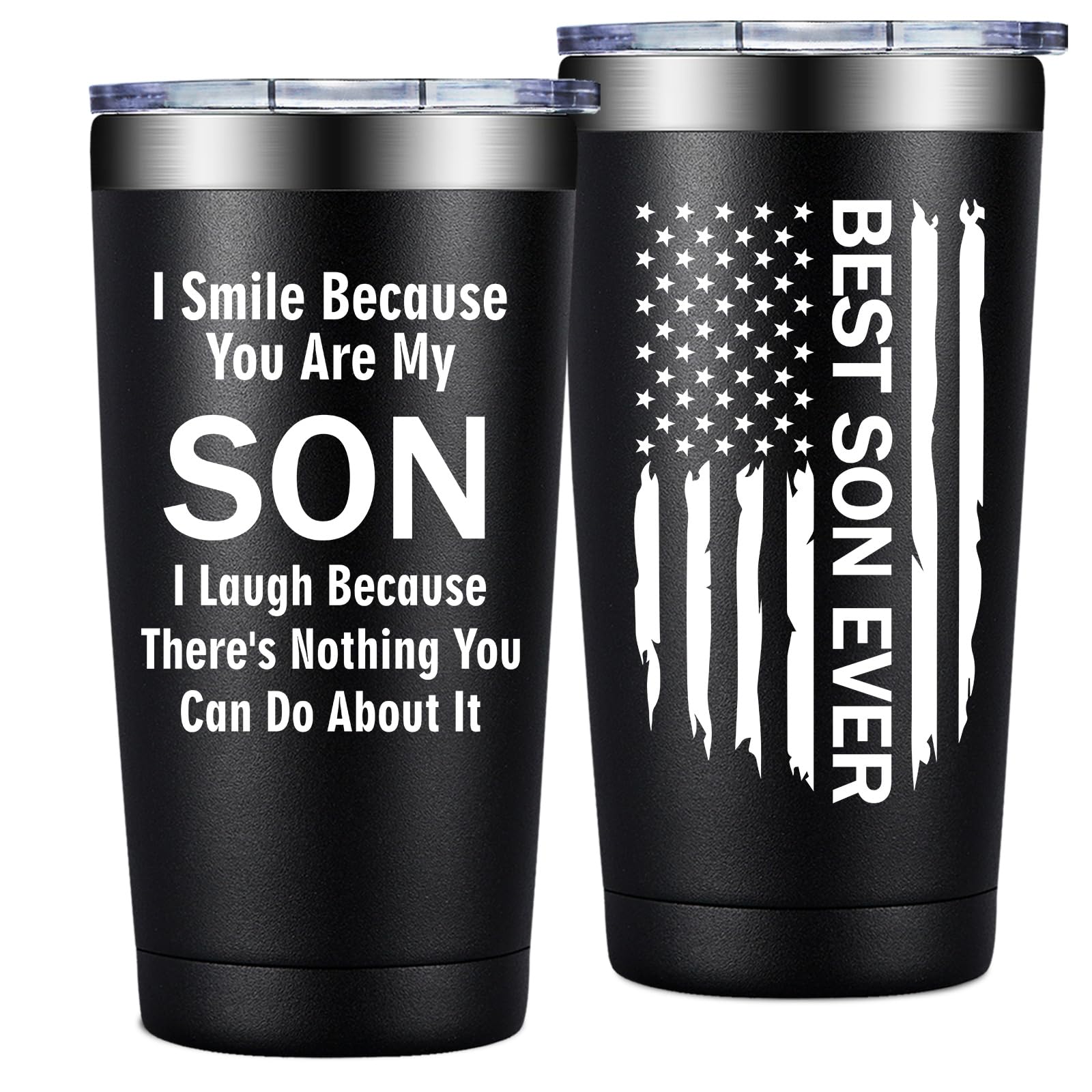 Grifarny Gifts for Son - Son Gifts from Mom, Dad - Christmas, Fathers Day, Birthday Gifts for Adult Sons - I Smile Because You are My Son Tumbler Cup 20 oz