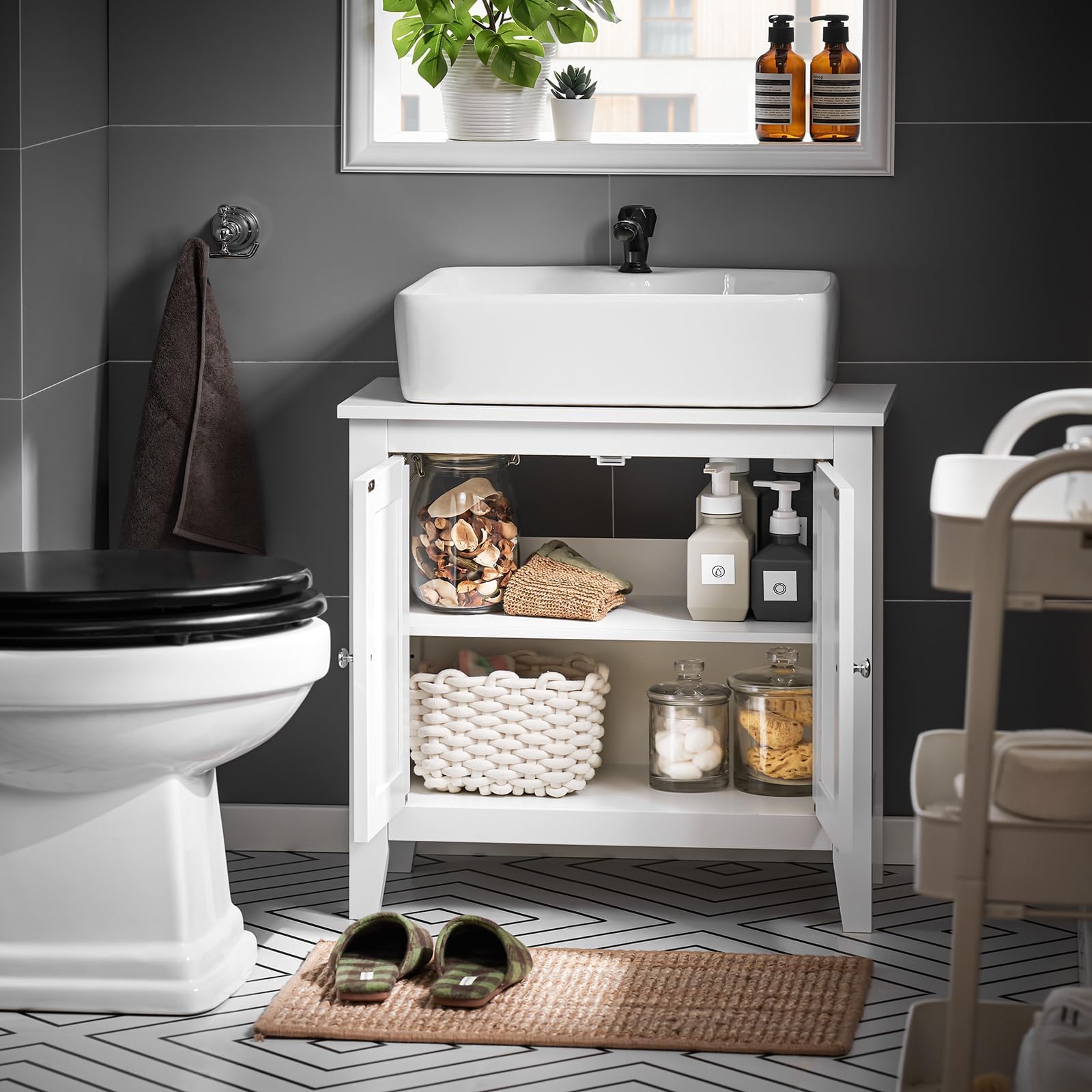 SoBuy FRG202-W szafka pod umywalkę, szafka łazienkowa, meble łazienkowe, szer. x wys. x głęb. ok.: 60 x 62 x 30 cm, kolor biały