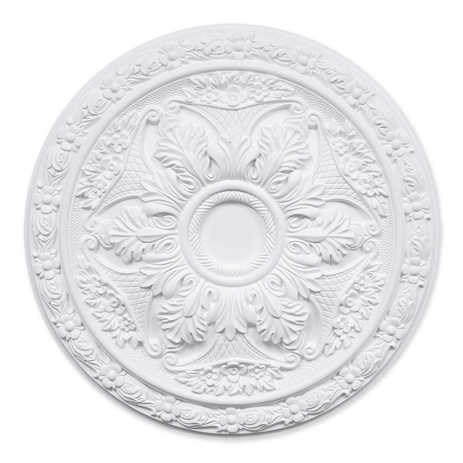 Living Heat White Lavish Lotus - Ornate Decorative Ceiling Rose - Lightweight Polyurethane 50Cm X 4Cm