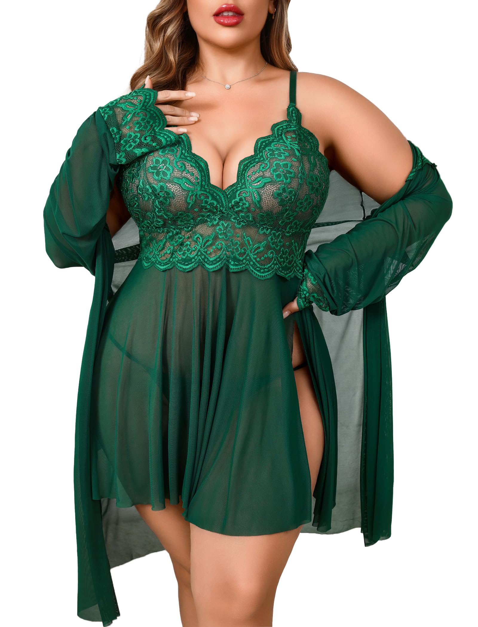Avidlove Plus Size Lingerie Sexy Lingerie Set Women's Exotic Nightgowns Lace Chemise Lingerie Side Slit Nightdress