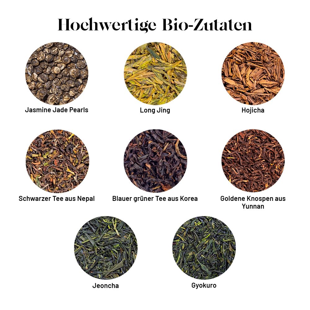 Kusmi Tea - Collection Alain Ducasse - 8 Miniaturen von Asiatischem Naturtee + Teelöffel - Sortiment von Bio-Tees - grüner und schwarzer Tee - Geschenkidee für Männer und Frauen - 8 Dosen zu 25g