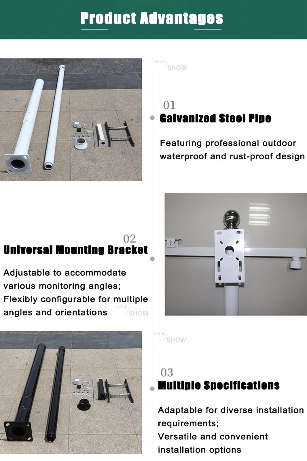 YXXSDP Soporte Camara tapo Poste de vigilancia de Seguridad Blanco, Soporte de cámara de Acero galvanizado Personalizable, Soporte de Varilla Universal Resistente a la corrosión(3.5m/11.5ft)
