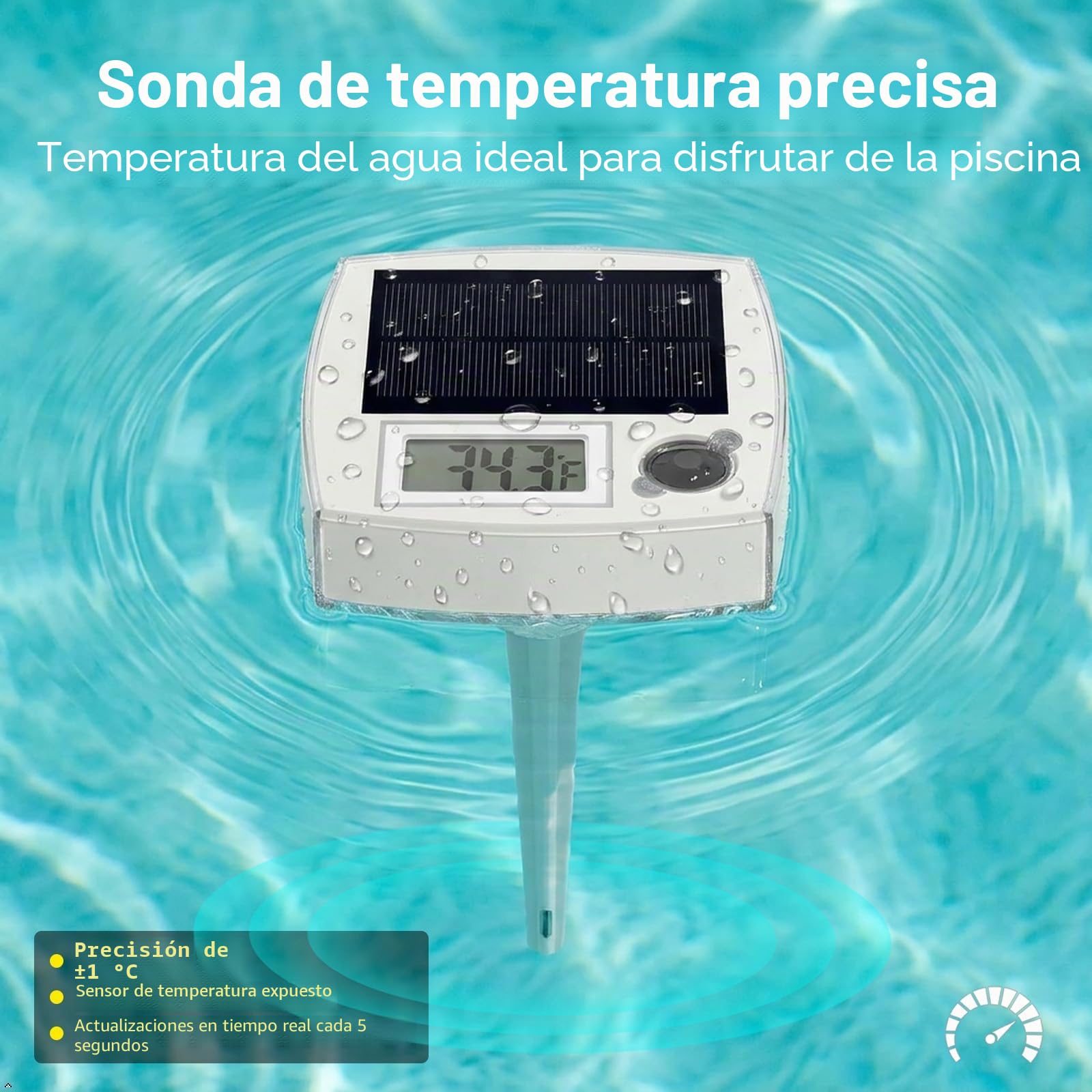 Termómetro de Piscina Digital Solar Flotante con Luz Nocturna RGB - Termómetro de Piscina Impermeable IP68 con Sensores Automáticos Día/Noche, 8 Modos de Luz y Control Manual