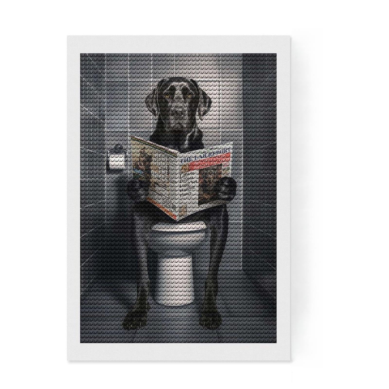 Junmoney Black Labrador on Toilet Diamond Painting Kit 8"x12", Complete Accessories, Sparkling Round Gems, Full Kit Included, Modern Decor