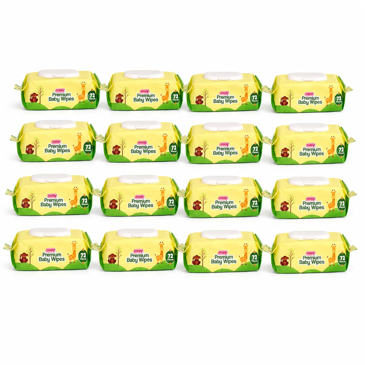 happy premium baby wipes export quality with aloe vera & vitamin e alcohol-free, dermatologically safe & ph balanced | gentle skin care for newborns & toddlers | flip-top lid for lasting moisture (16, 72 count (pack of 16))