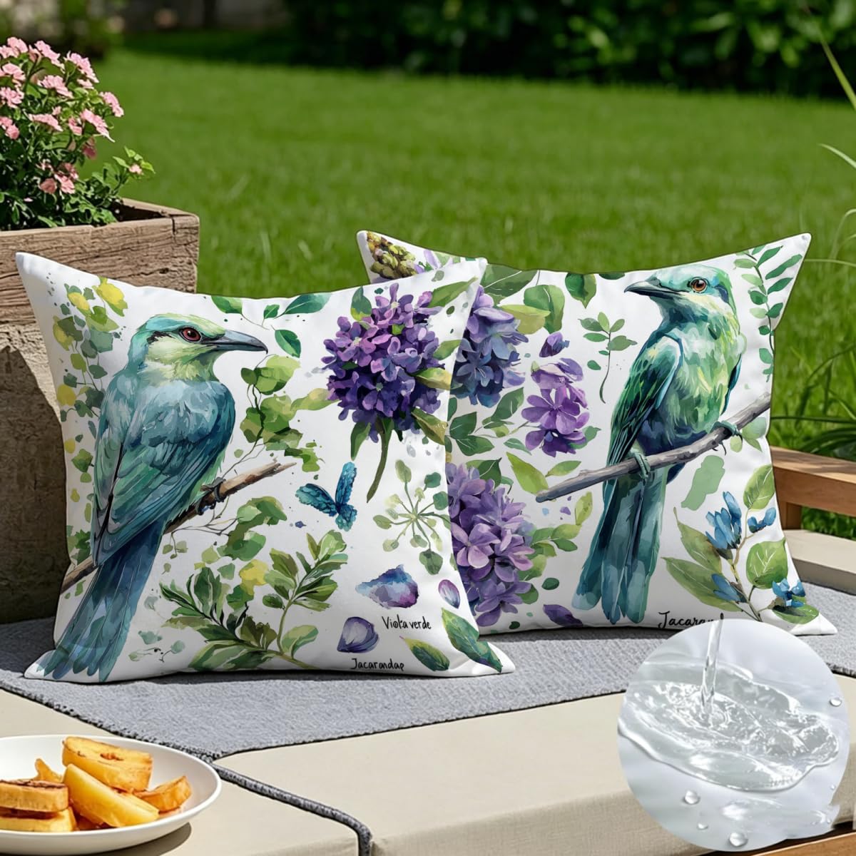 Coussin extérieur imperméable bleu 50x50 lot de 2 taies en lin