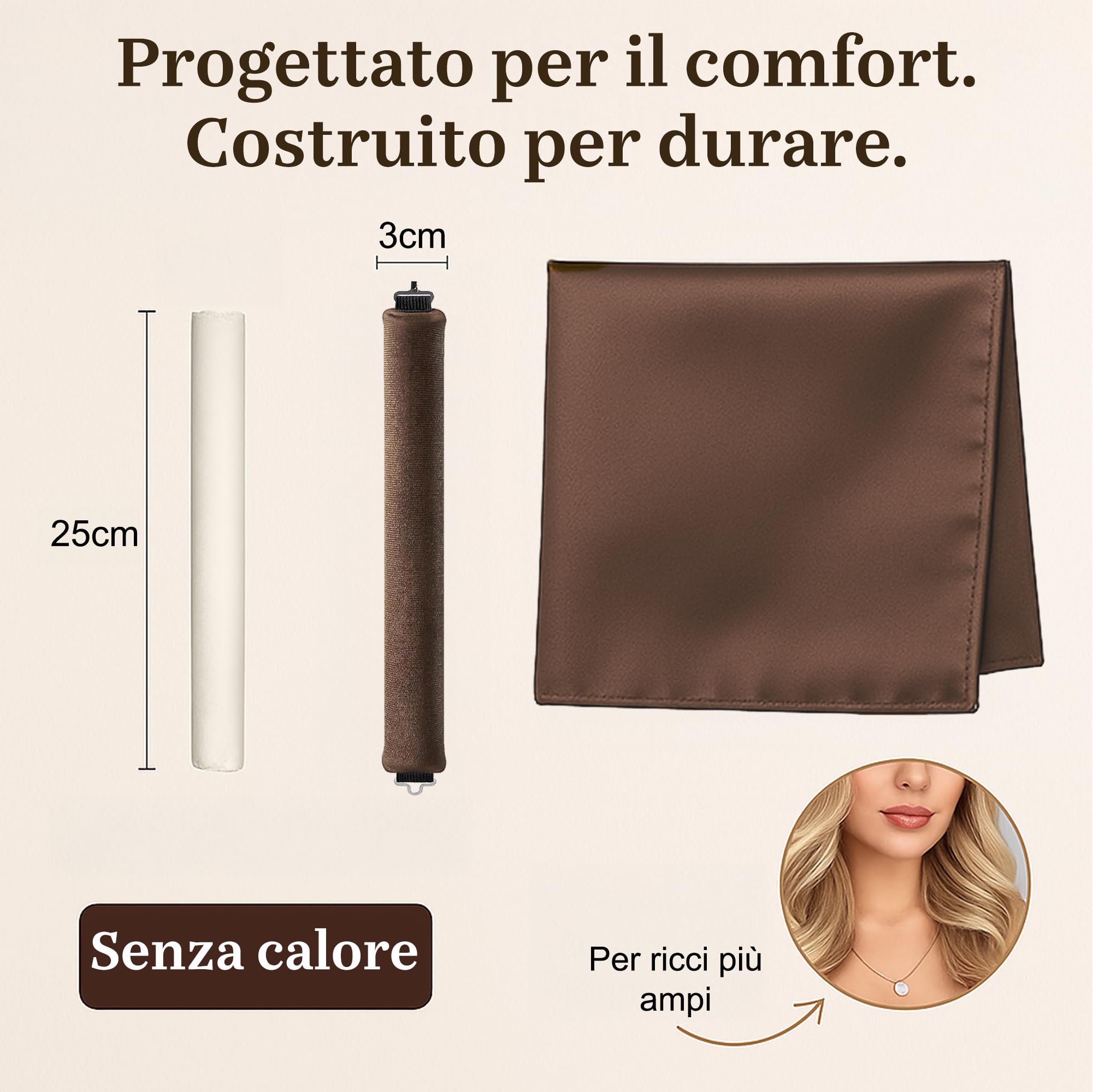 VISOFO - Aste per capelli senza calore, per bigodini lunghi o corti, senza calore, in schiuma flessibile, in morbido velluto satinato, set di strumenti per dormire in set di strumenti (marrone, 3 set)