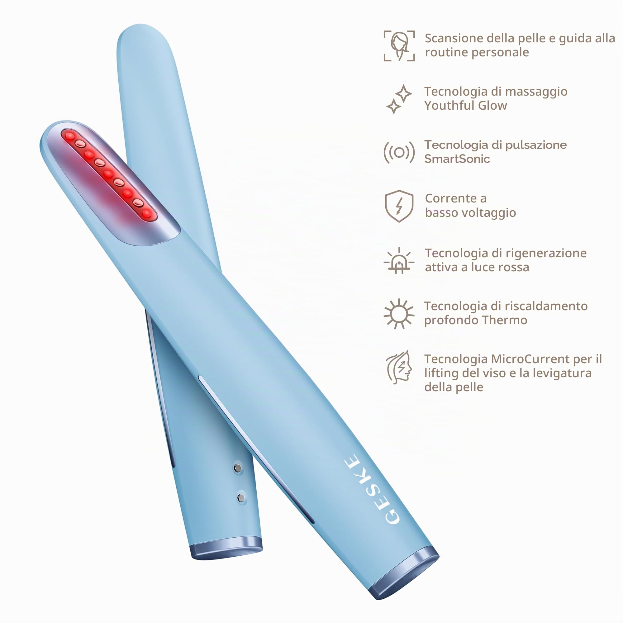 GESKE Skin Firming Wand | 7 in 1 | Anti-età | Lifting a microcorrente | Strumento di skincare | Rimozione rughe per una pelle soda e giovane | Rassodante viso | Red LED Light Technology