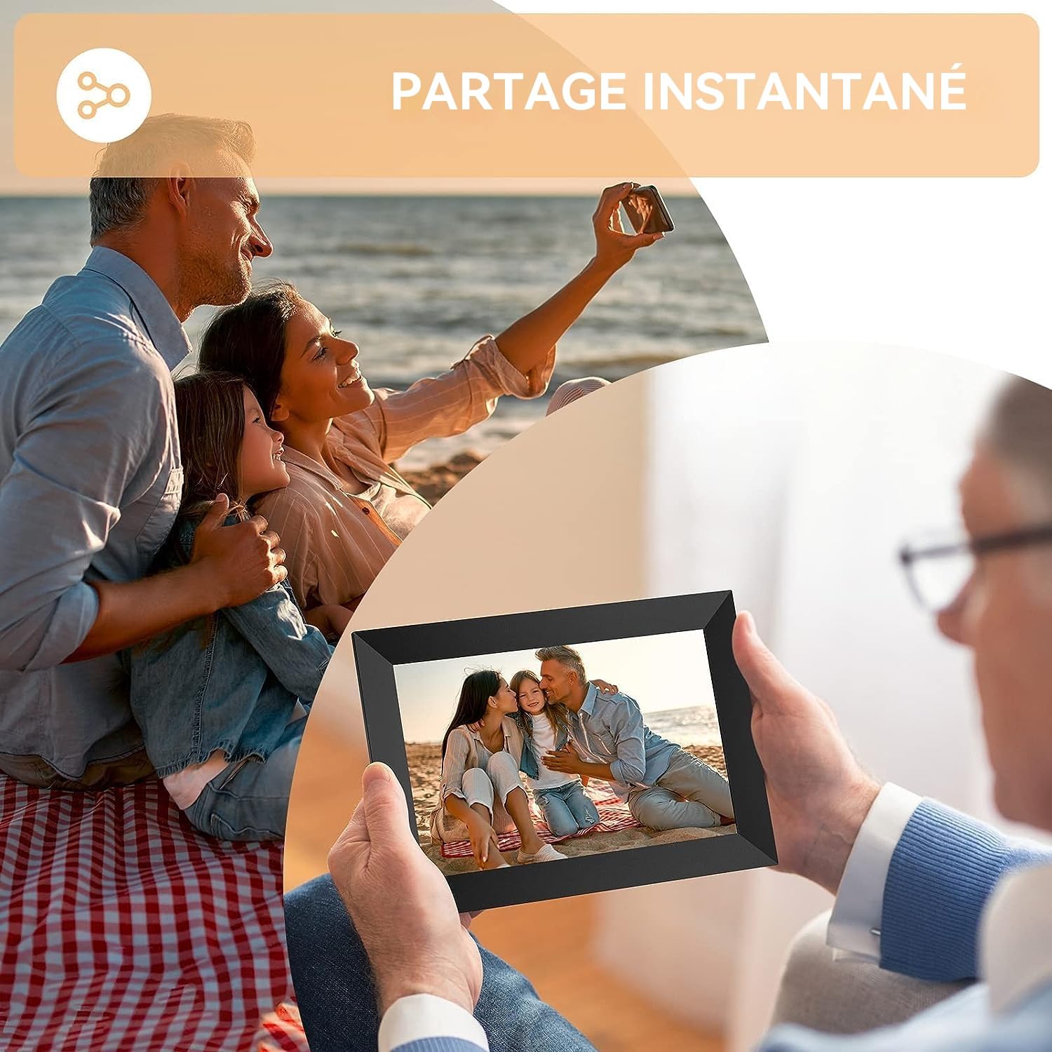 Cadre Photo Numérique 10.1 Pouces WiFi, 1280x800 HD IPS | Cadre Numérique Photo Tactile 32G, Rotation Auto pour Vidéo Musique, Cadeau Familial