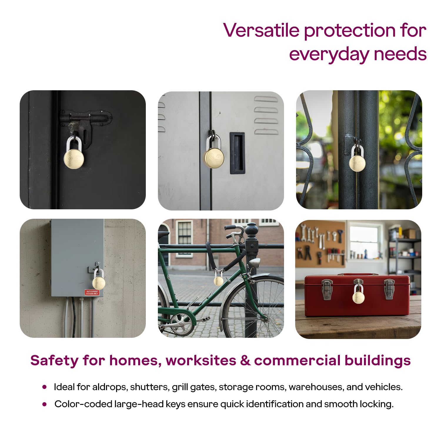 Godrej Locks I Navtal Ultra XL+3 Ton Round Padlock I with 4 Keys I For Main Door I Gate Lock I Lock for Tool Box, Shutters,Shops&Offices I Corrosion Resistant Shackle I Brass Finish I 1 Years Warranty 4