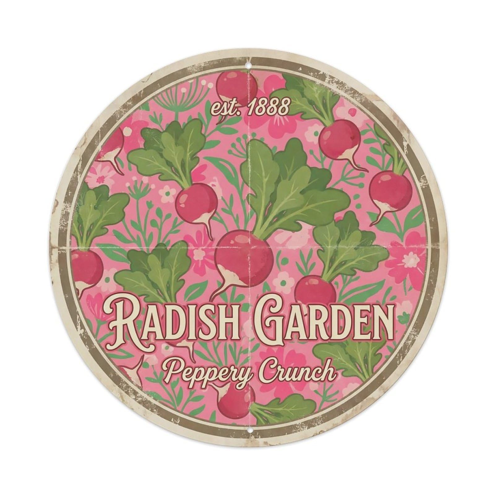Cxhjca 8X8inch(20X20cm) Vintage Cottagecore Garden Radishes Pink Peppery Metal Tin Sign