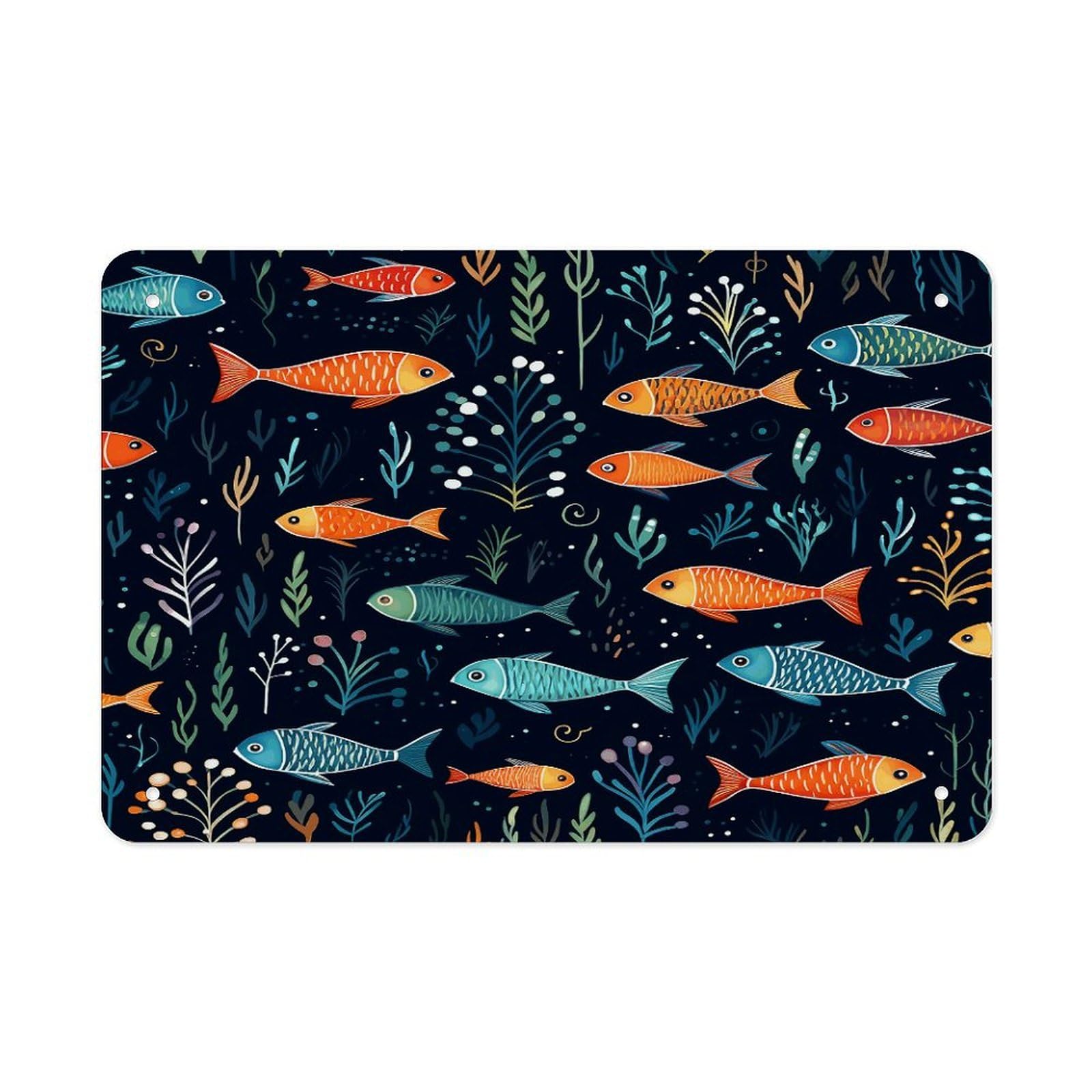 Fekiloot Style Small Fish Pattern Metal Signs Wall Art Tin Sign
