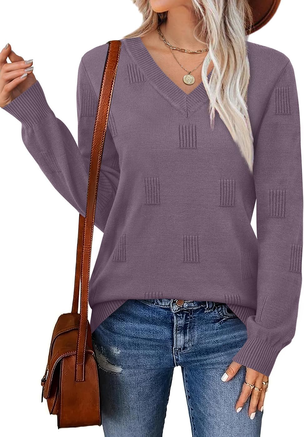 WIHOLL Sweaters for Women V Neck Long Sleeve Tops Fashion Lightweight Pullover Clothes Fall Outfits 2026 - Image 3