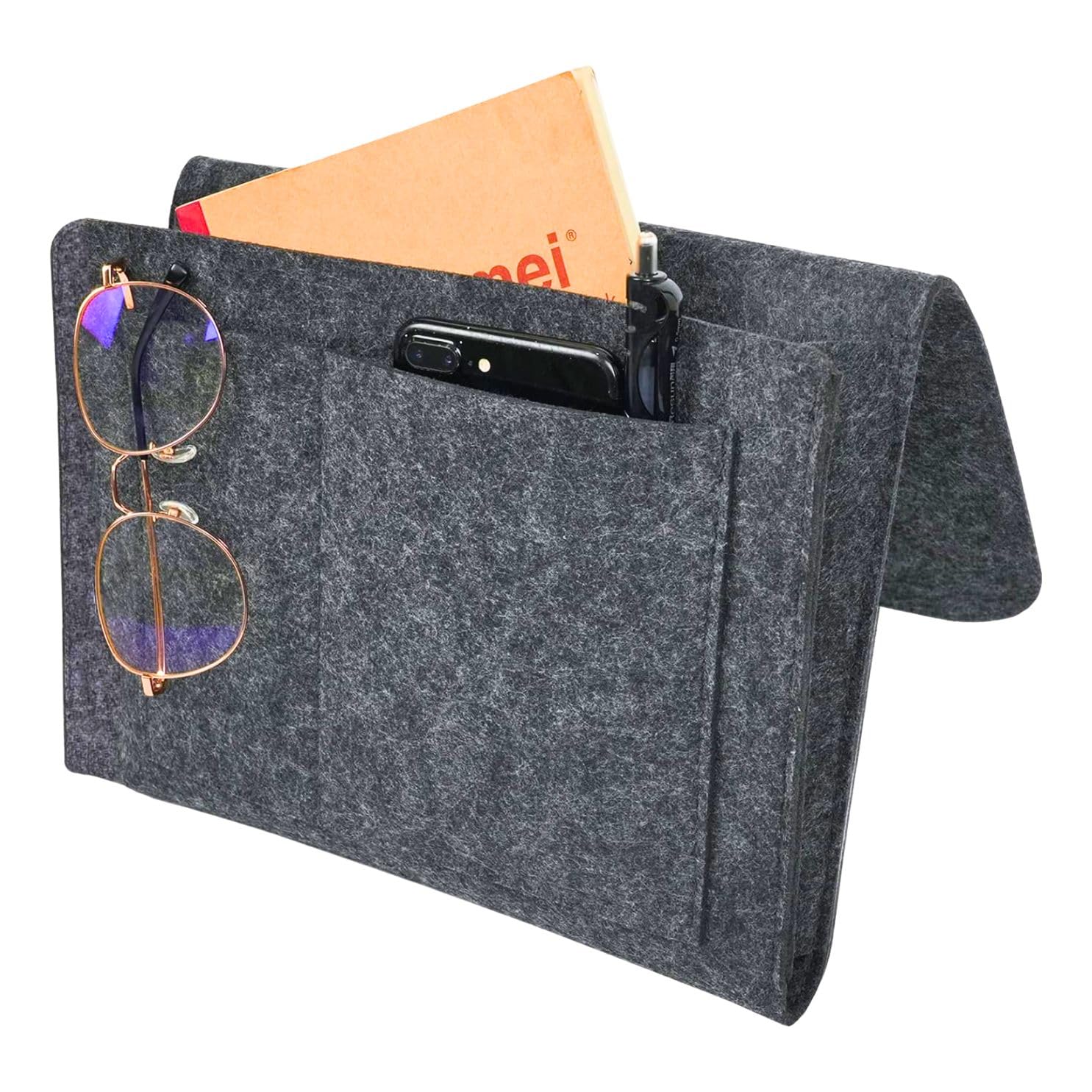 SYUTAM Felt Bedside Caddy, Storage Caddy, Hanging Bedside, Felt Bed Organizer, Pocket Organiser, Caddy For Dorm, Hospital Bed (Dark Grey)