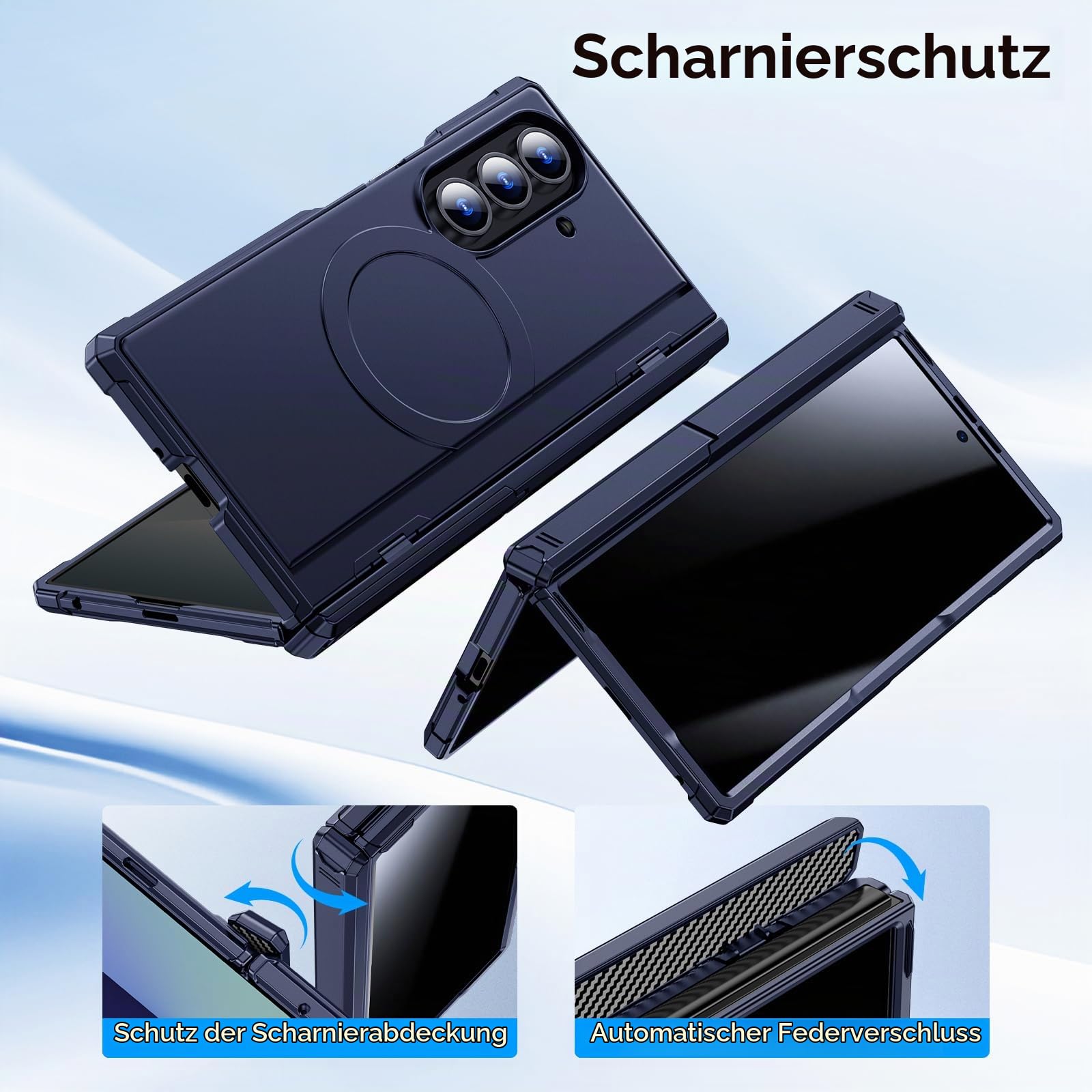 für Samsung Galaxy Z-Fold-7 Magnet Hülle: Dualer Ständer Horizontal & Vertikal, Kompatibel mit MagSafe, Anti-Spy Display Schutz, Robuster Scharnierschutz, Hochwertige ZFold 7 Handyhülle, Blau
