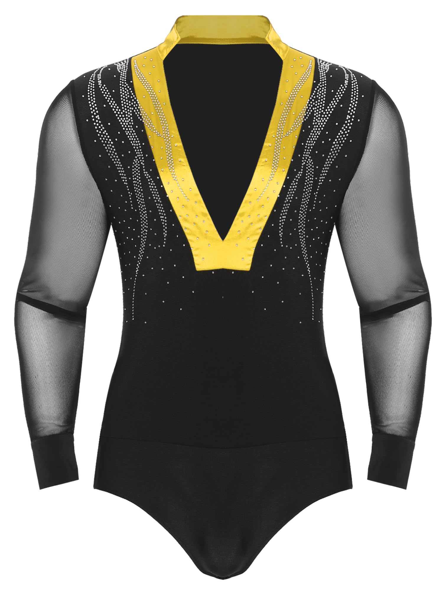 TiaoBug Herren Eiskunstlauf Body - Langarm Mesh Bodysuit Mit Glitzer Für Tanz & Turnen
