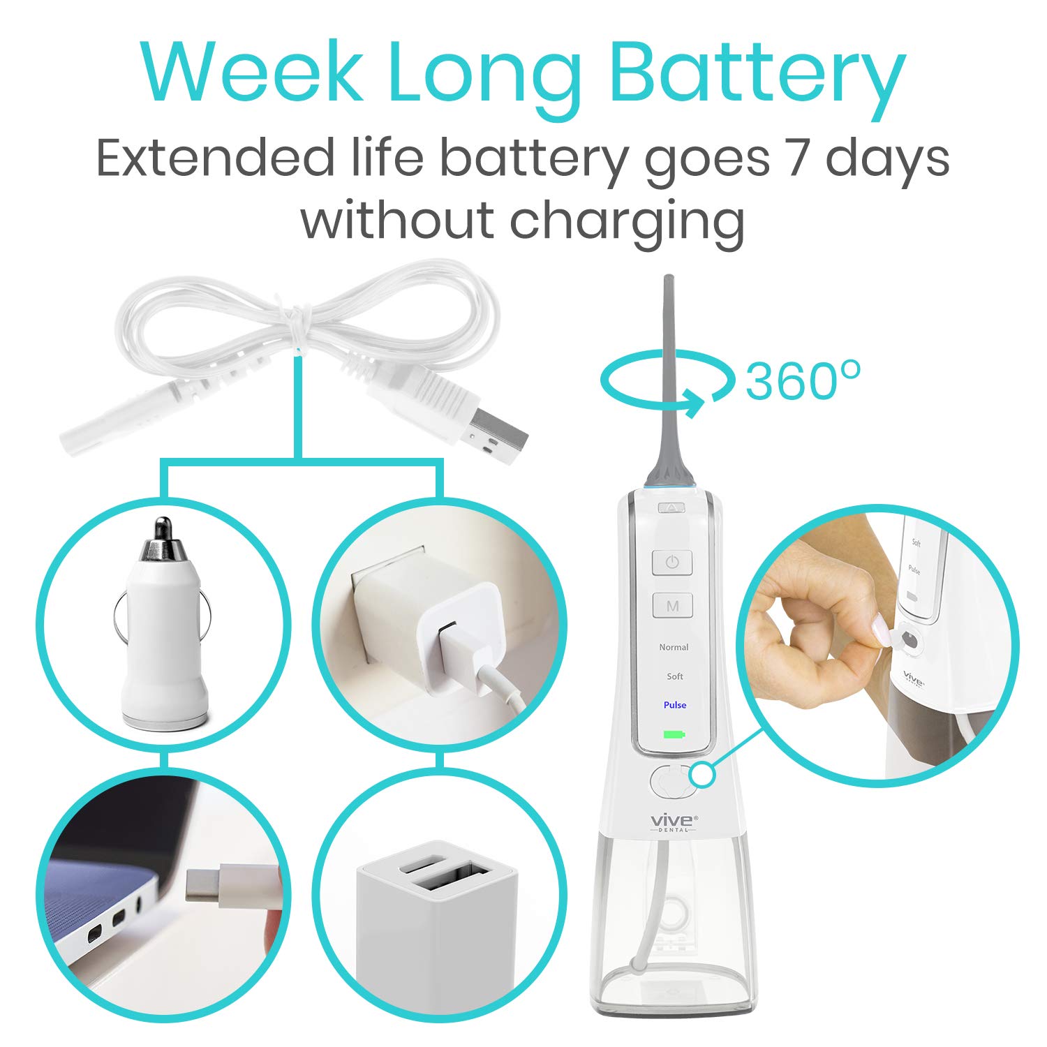 Amazon.com: Vive Cordless Water Flosser for Teeth - Electric Oral Dental  Care - Teeth Cleaner Pick Floss - Oral Irrigation for Deep Cleaning -  Portable Travel Tooth Plaque Remover - 3 Modes