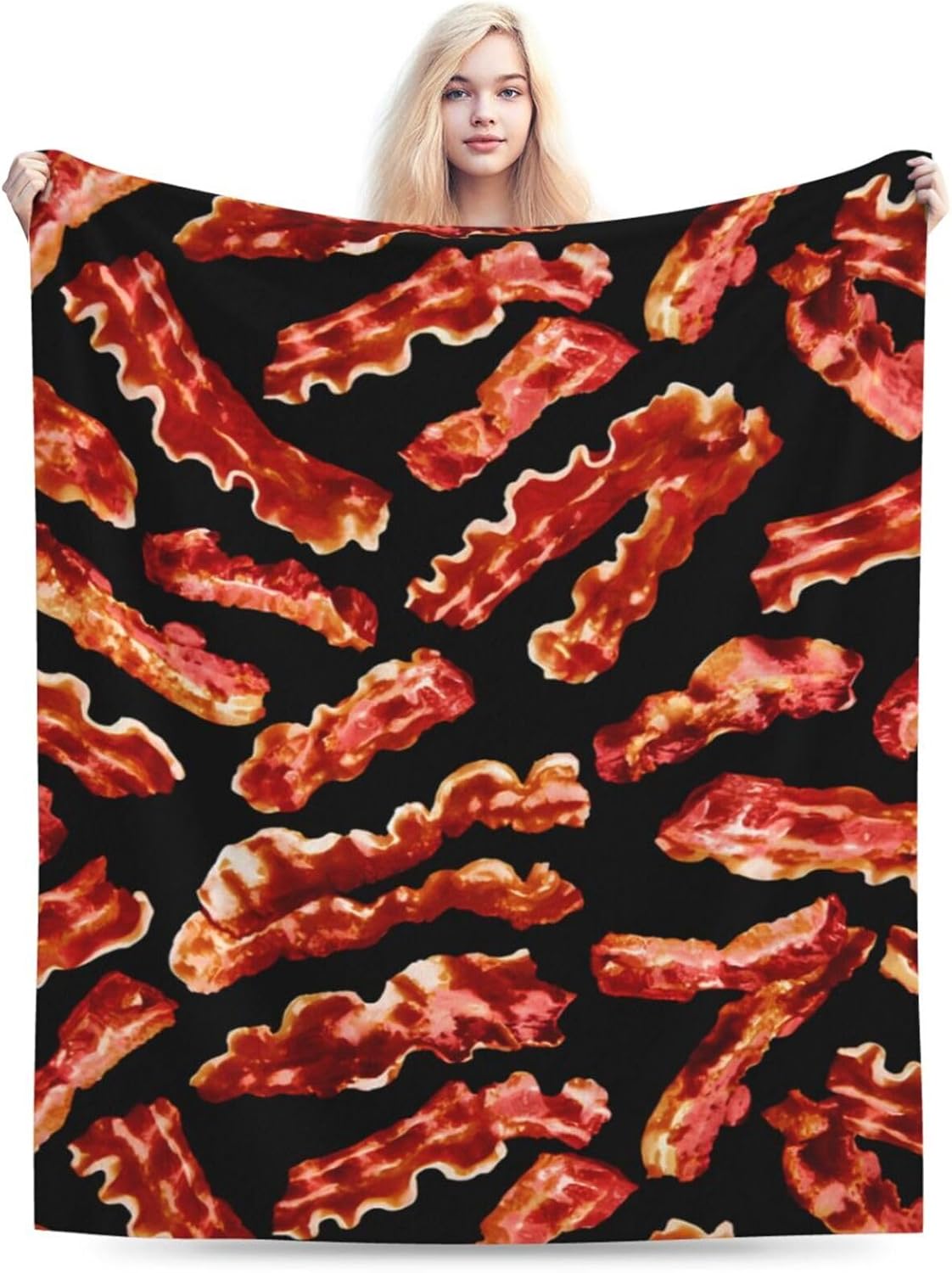 Novelty Bacon Food Flannel Throw Blanket Lightweight Soft Warm Bed Throws for Home Couch Room Sofa Office Travel Camping Dorm Decor Adults Kids Gifts 50x40 Inch - Image 2