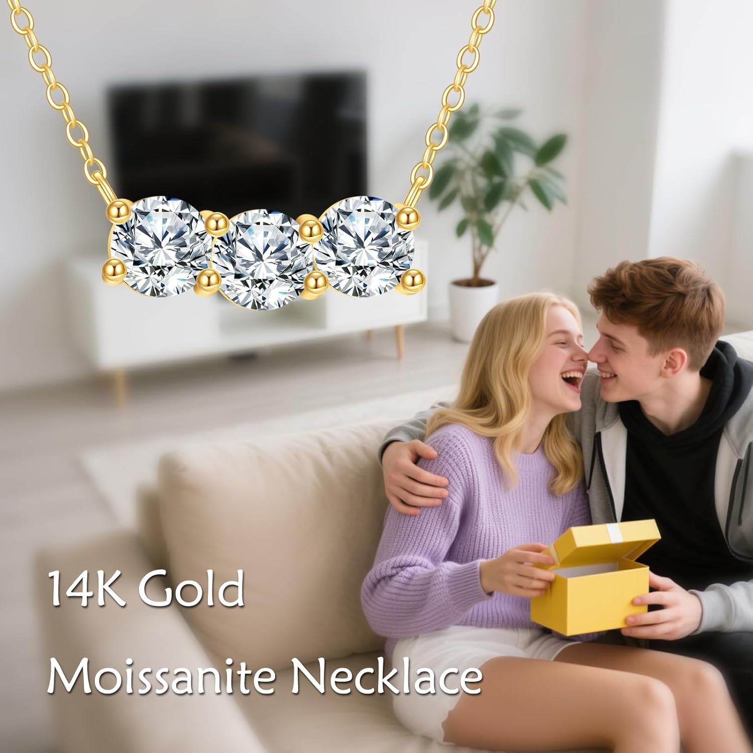 KECHO 14K Real Gold Moissanite Pendant Necklace Solid Yellow Gold Jewelry 3th 30th Anniversary Birthday Gifts for Women - Image 5