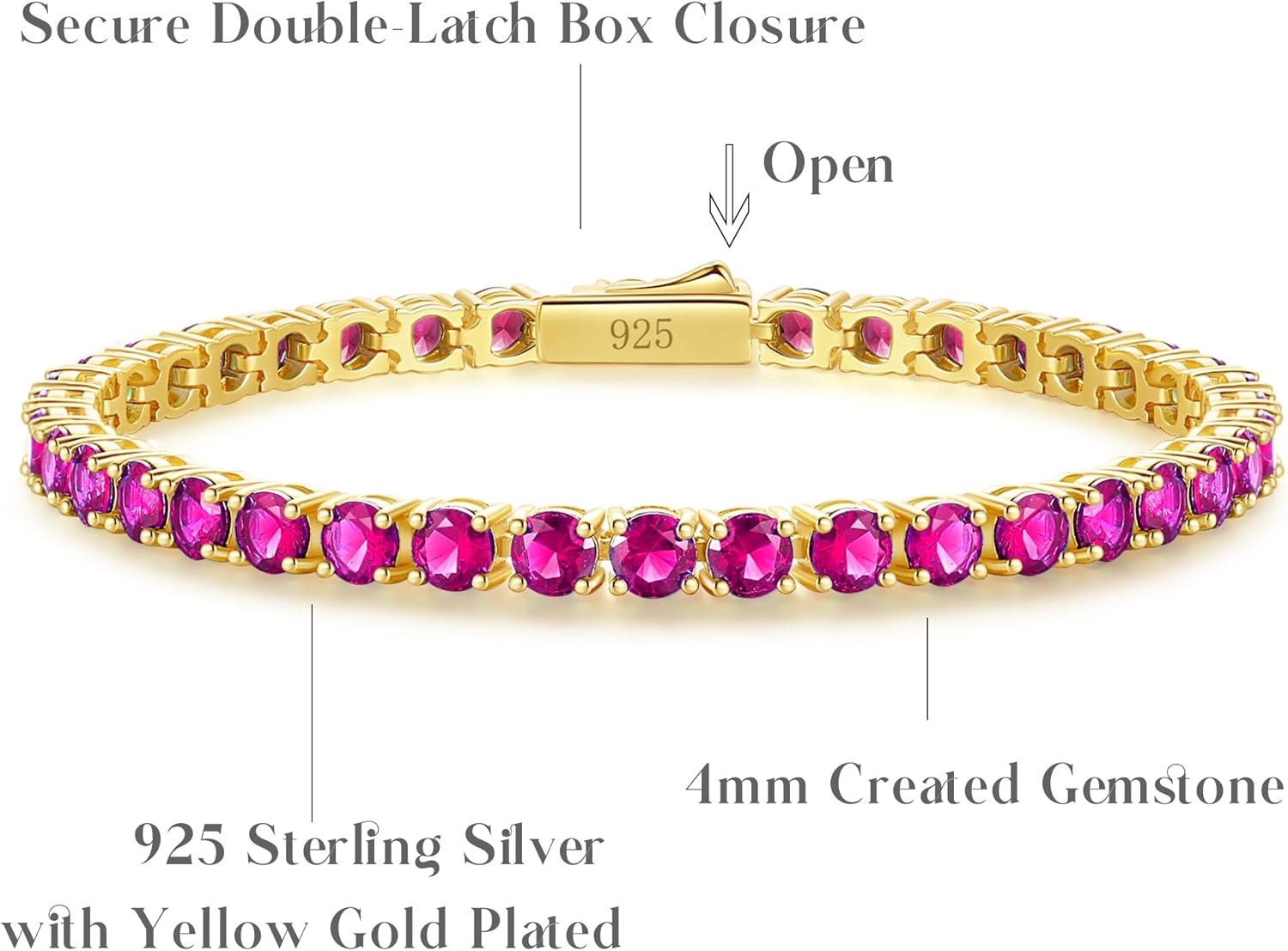 FANCIME Birthstone Bracelet 14K Gold Plated Tennis Bracelets Sterling Silver with Gold Plated Fine Jewelry Wedding Bridal Prom Birthday Gift for Women Her, Length 7.2 Inch Width 4mm - Image 3